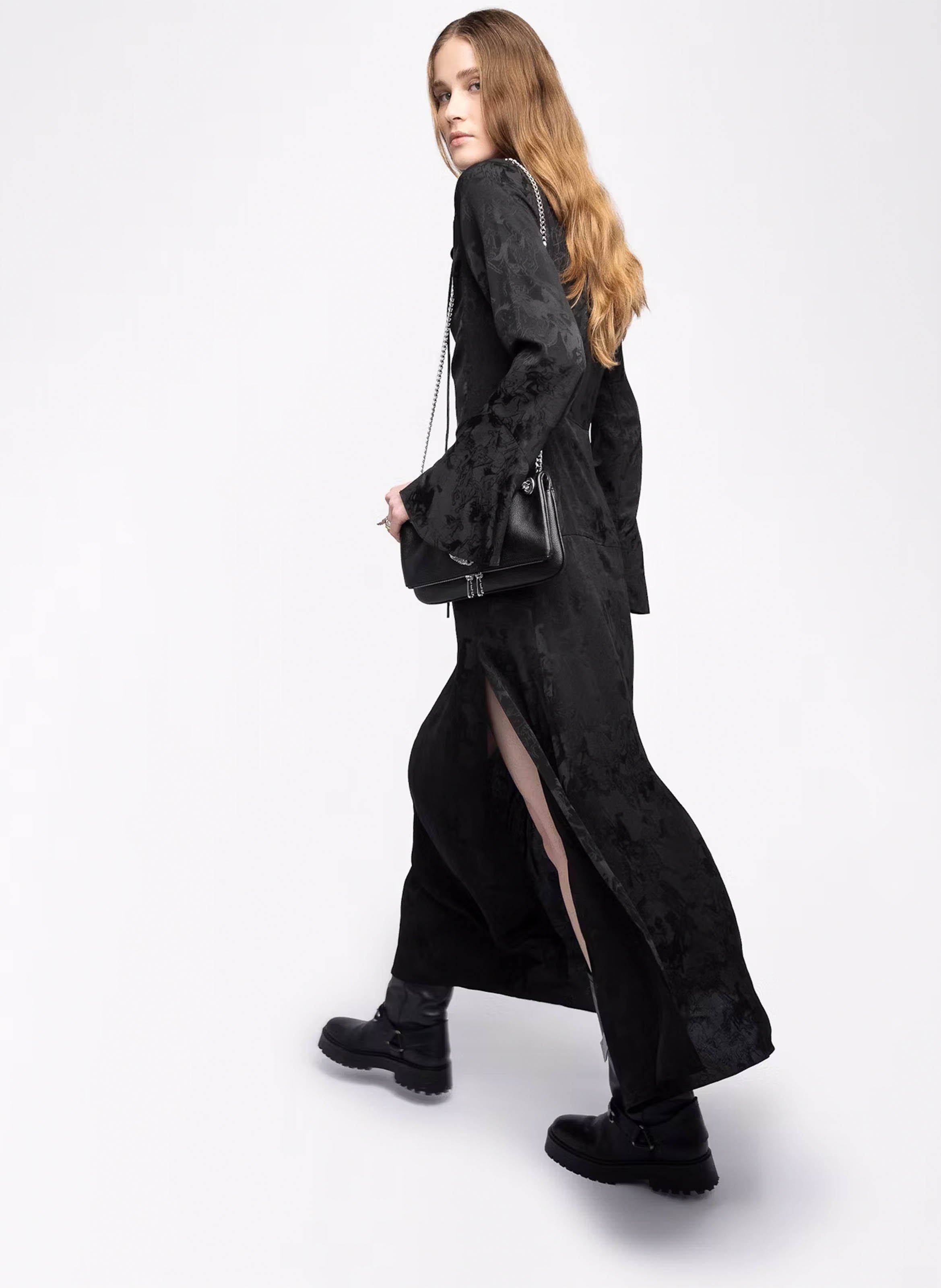 Robe longue évasée col V en soie ZADIG&VOLTAIRE Noir