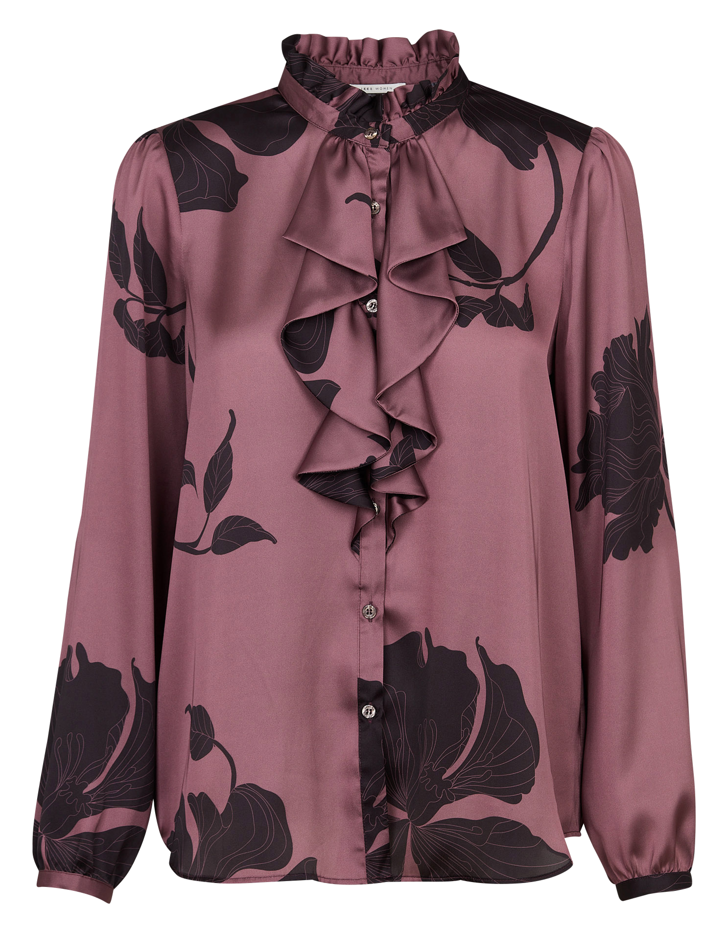 Loose blouse with floral ruffled jabot IKKS Brown