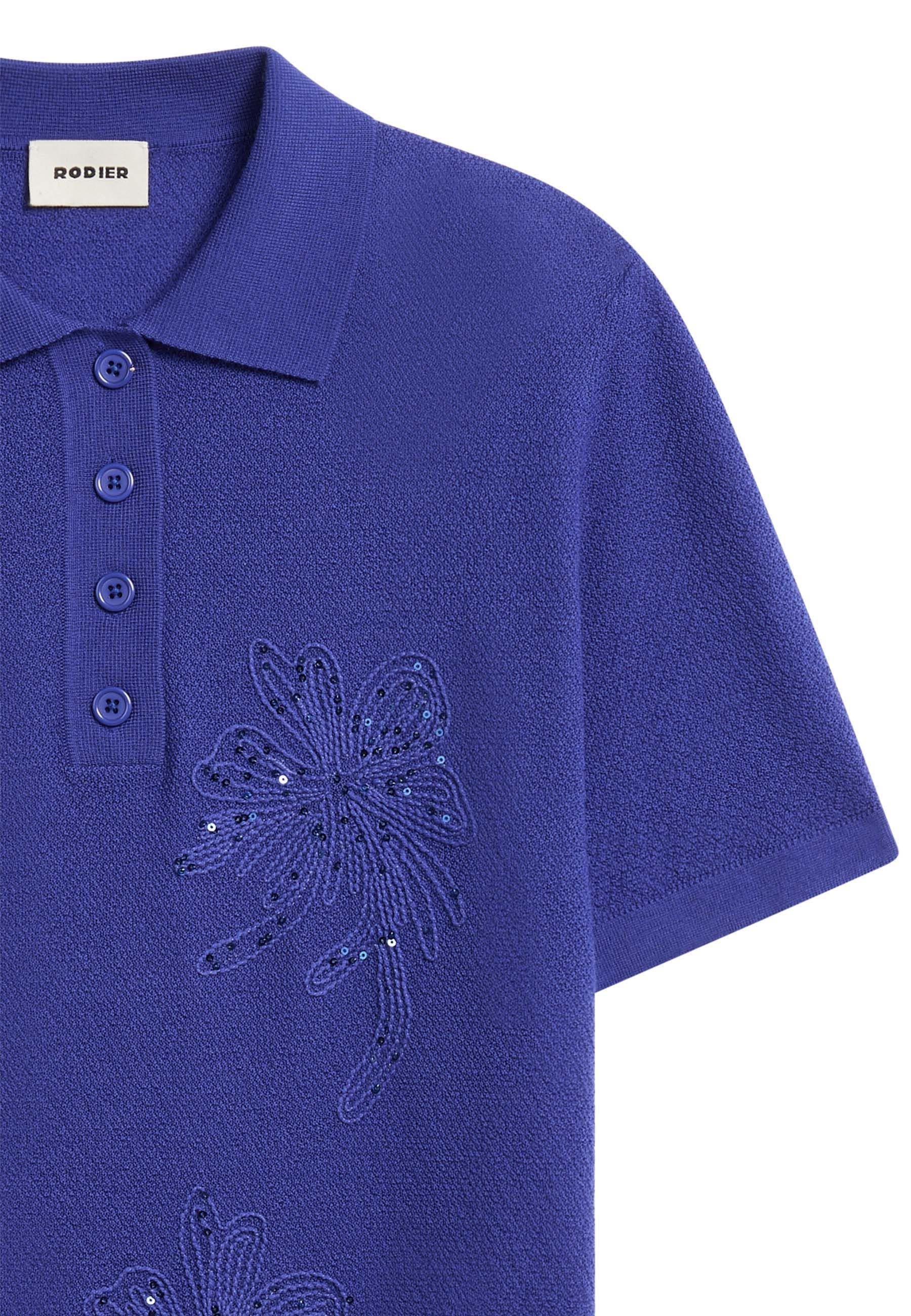 Short sleeve embroidered merino wool polo RODIER Blue