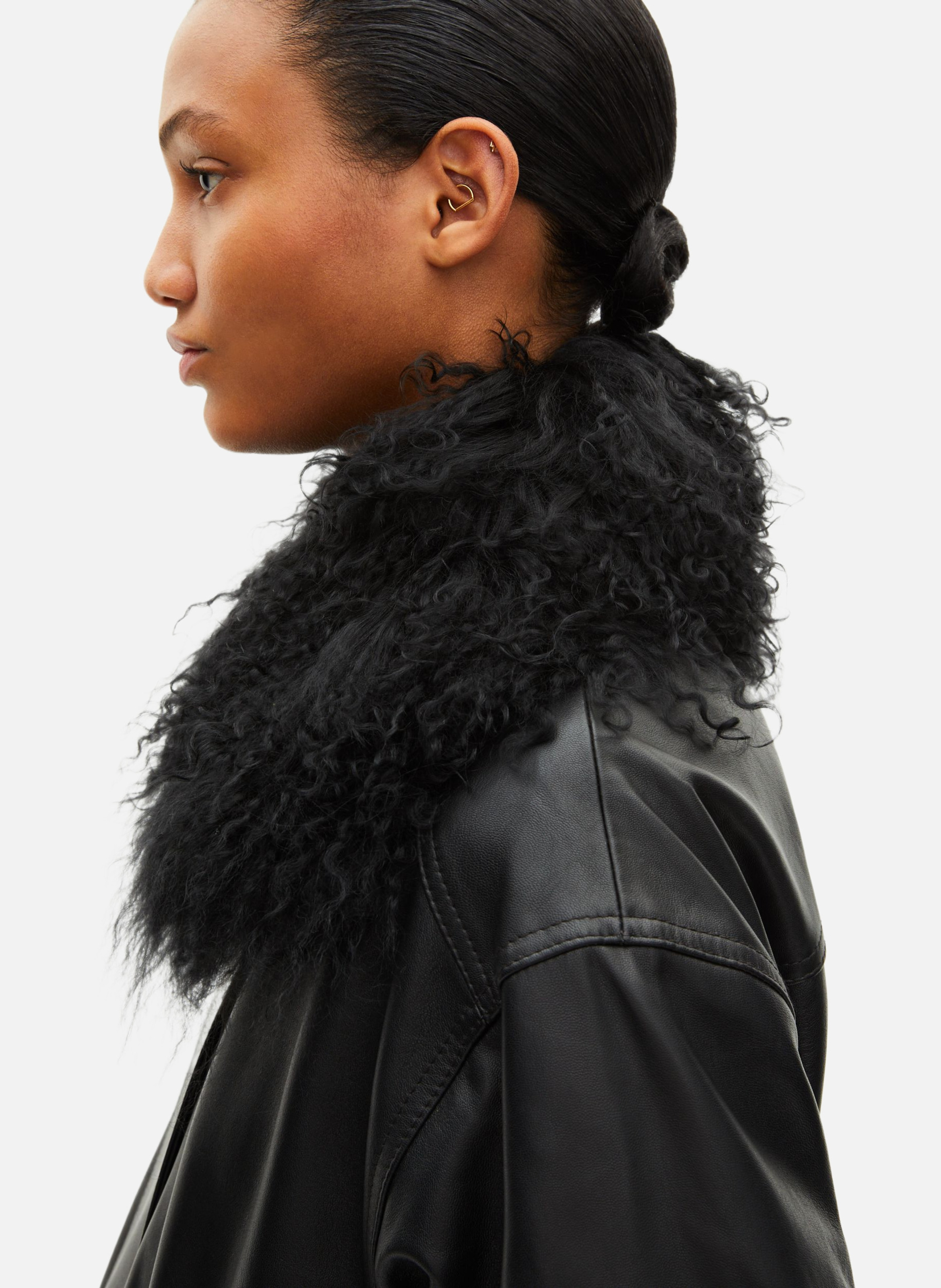 Leather jacket with removable fur collar THE KOOPLES Black