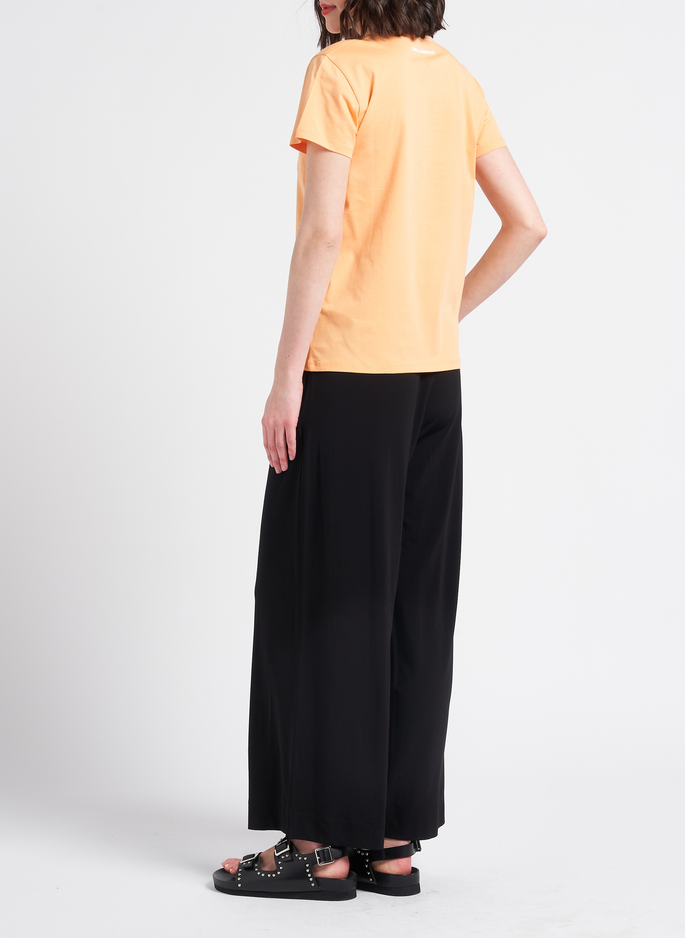 Round-neck organic cotton T-shirt with screen print KARL LAGERFELD Orange