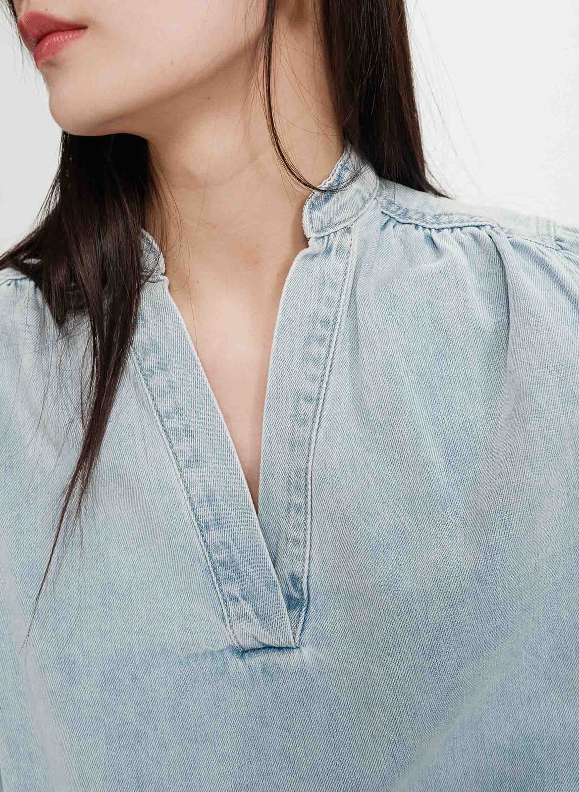 Blouse oversize col V en coton mélangé GRACE ET MILA Bleu