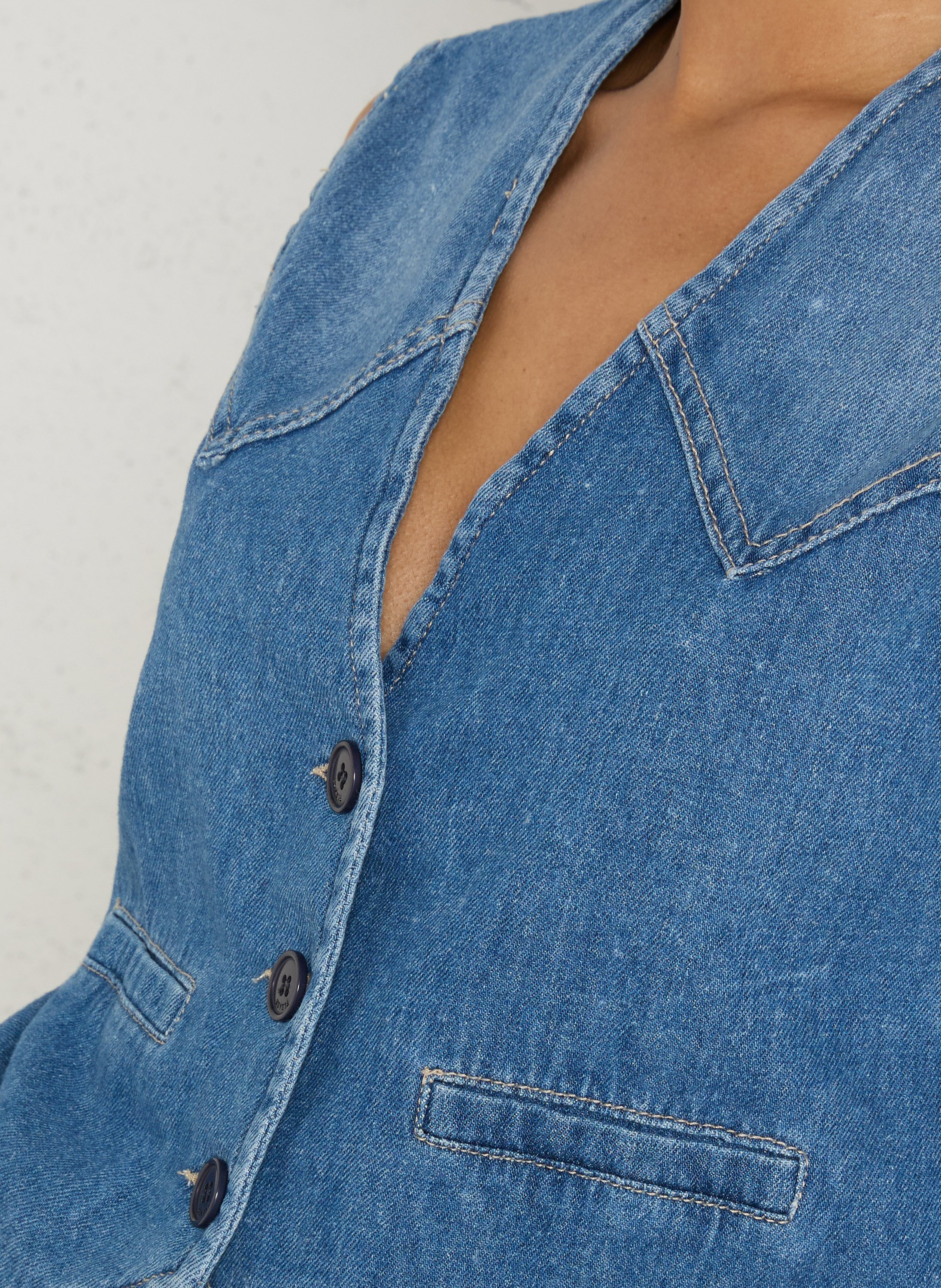 Buttoned denim tailored vest PLEASE Blue