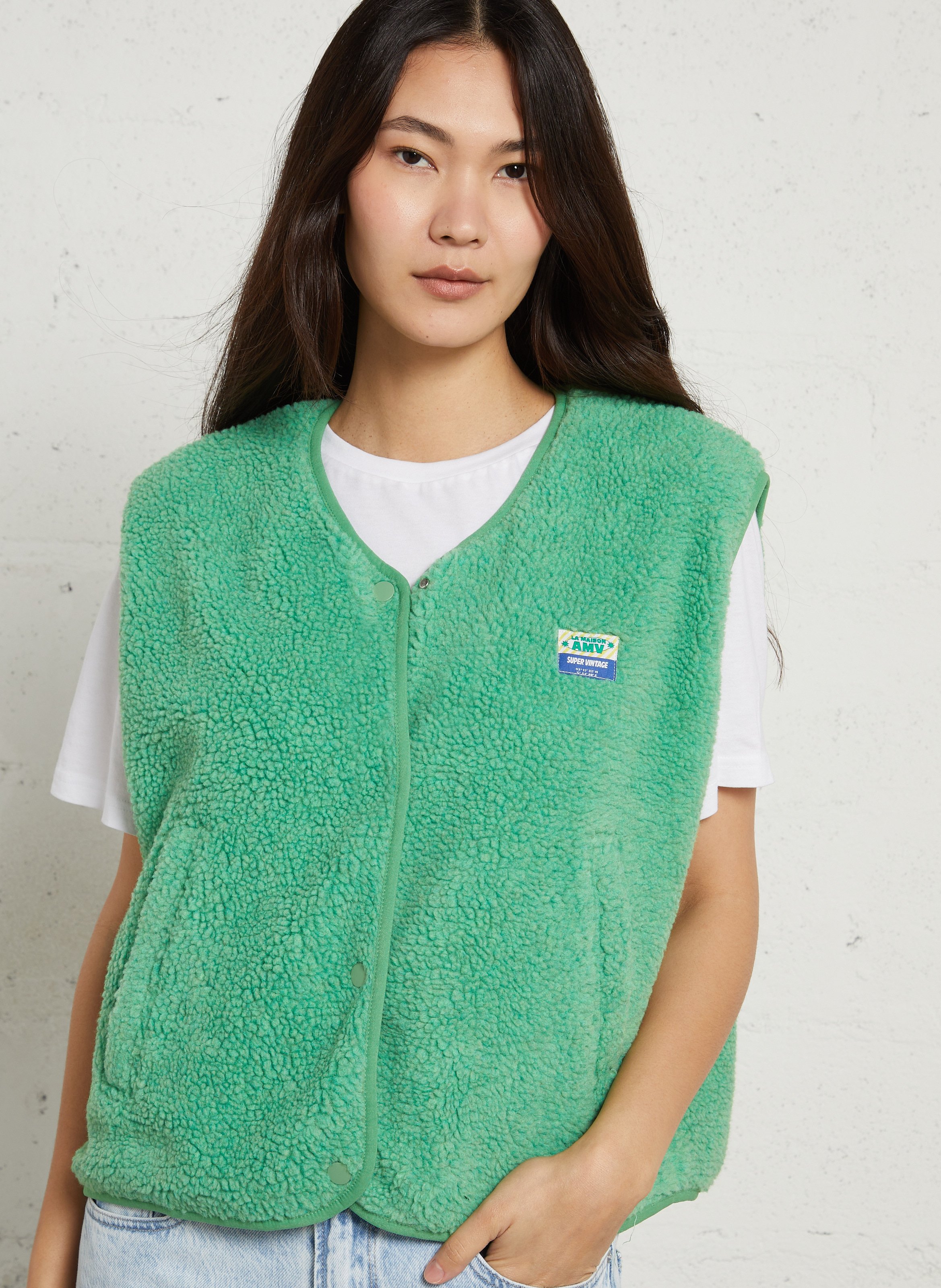 Gilet col rond molletonné sans manches AMERICAN VINTAGE Vert