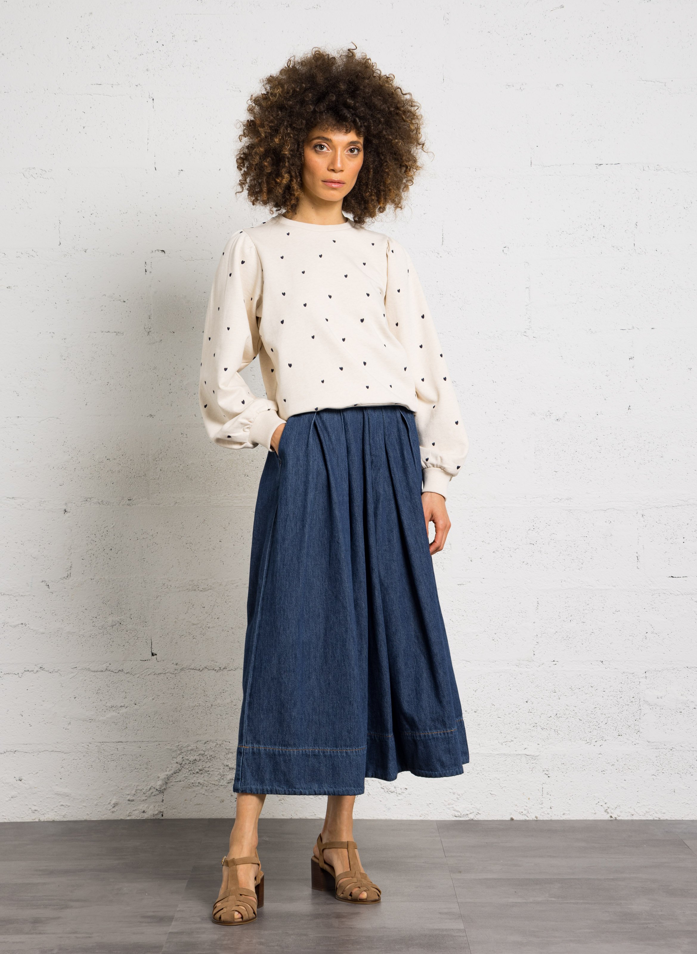 Ausgestellter Midi-Baumwollrock MAISON 123 Blau