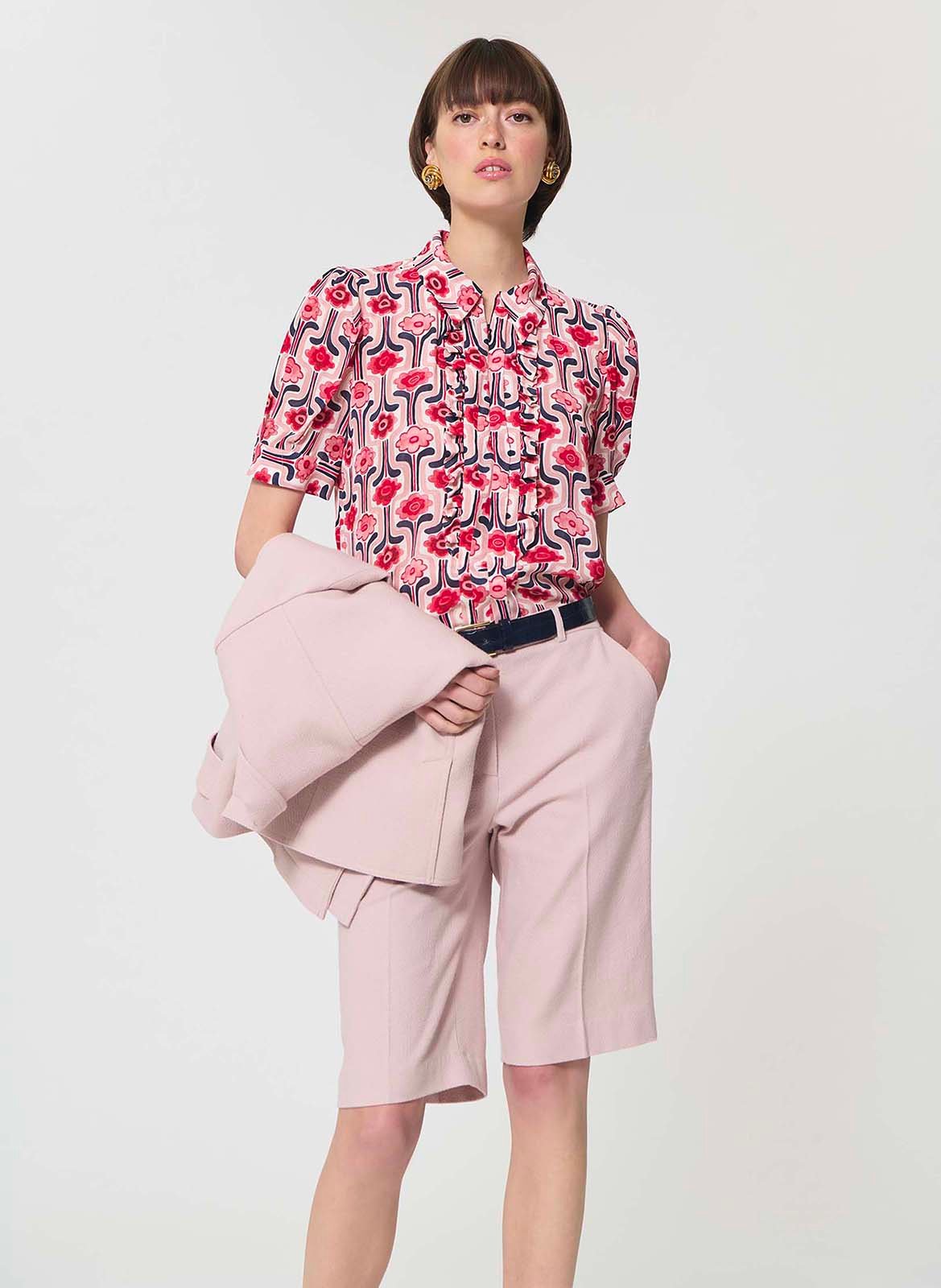 Top droit col classique imprimé TARA JARMON Rose