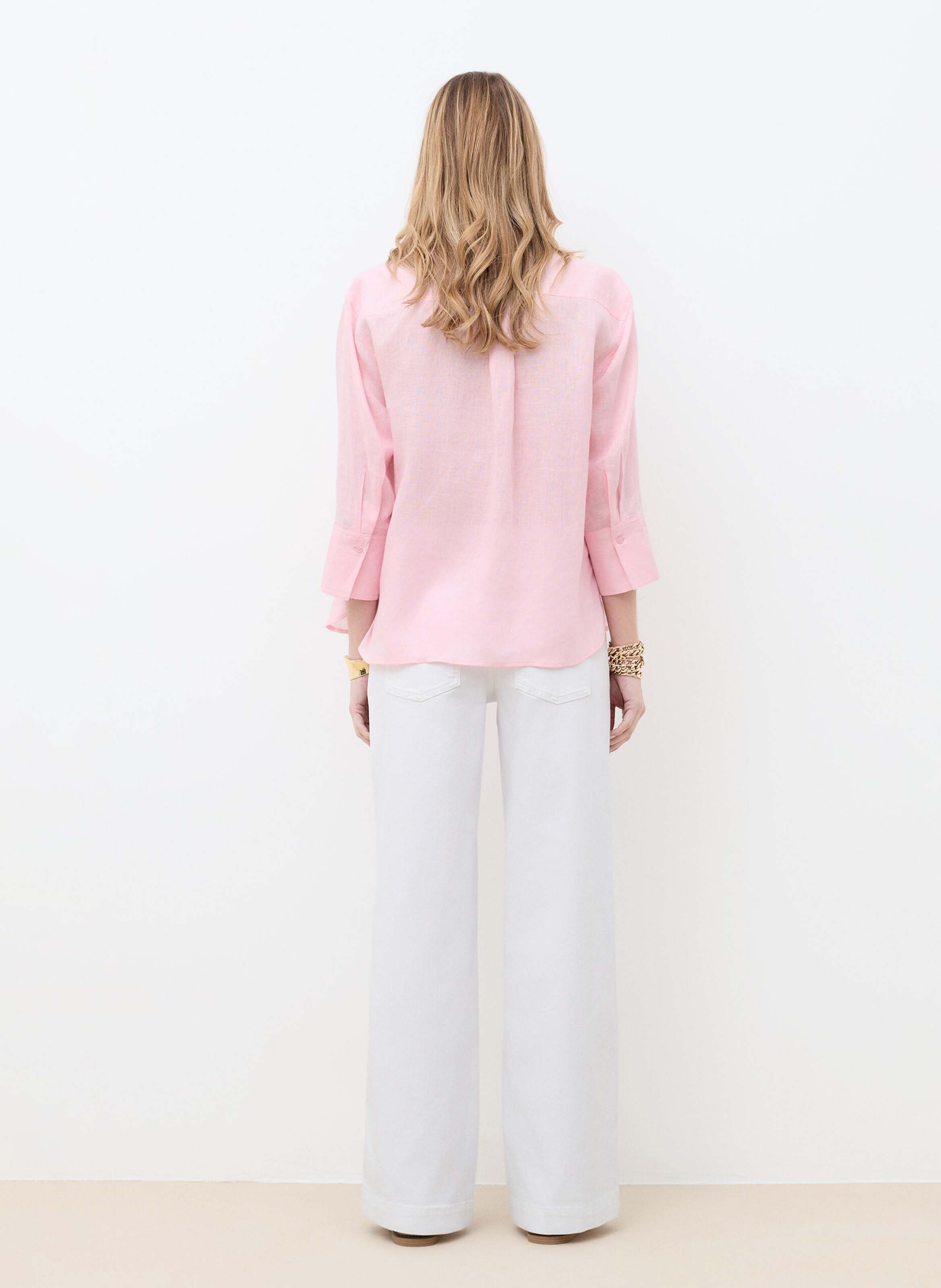 Chemise col classique en lin CAROLL Rose