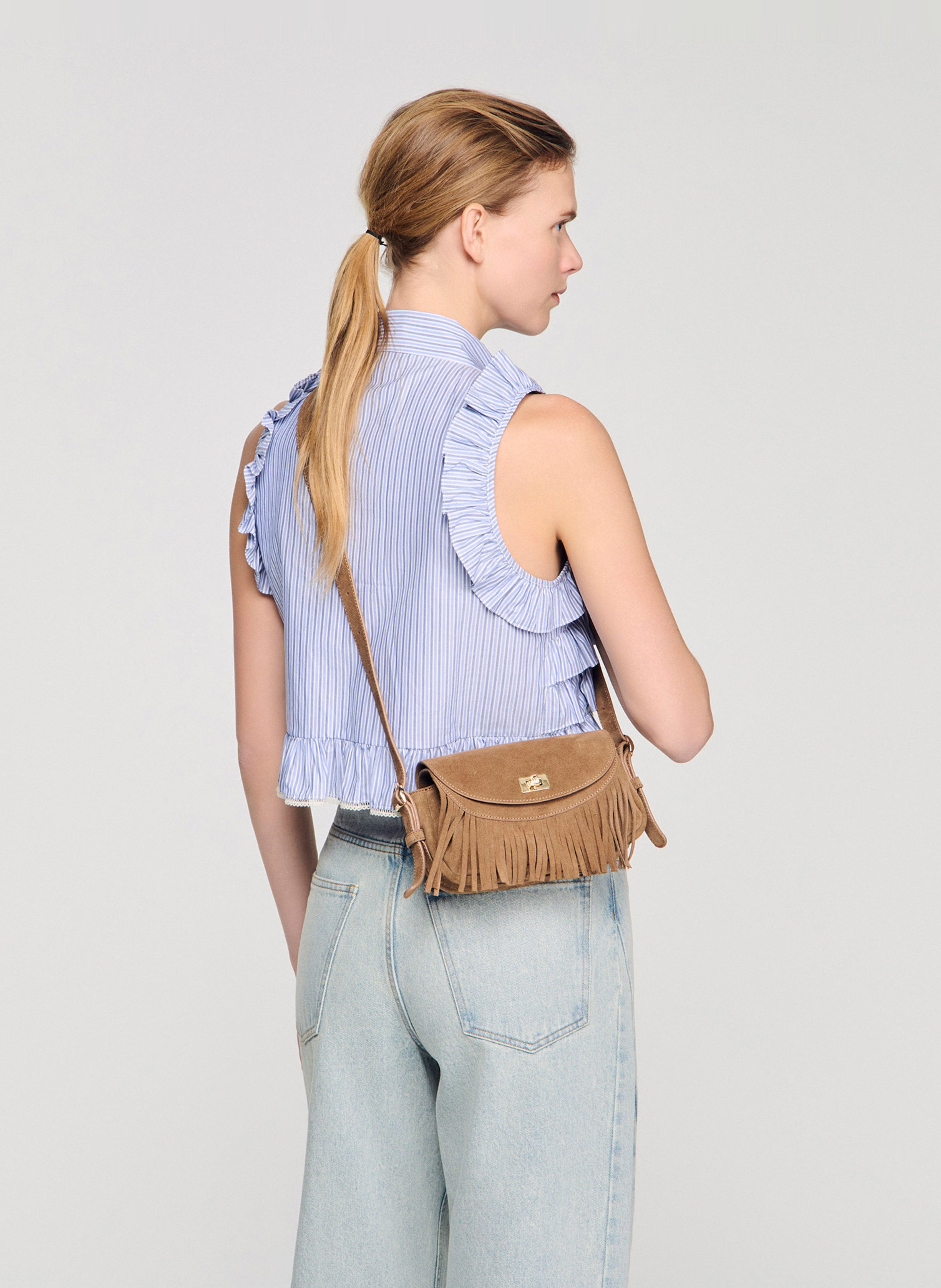 Dori leather shoulder bag SANDRO Beige