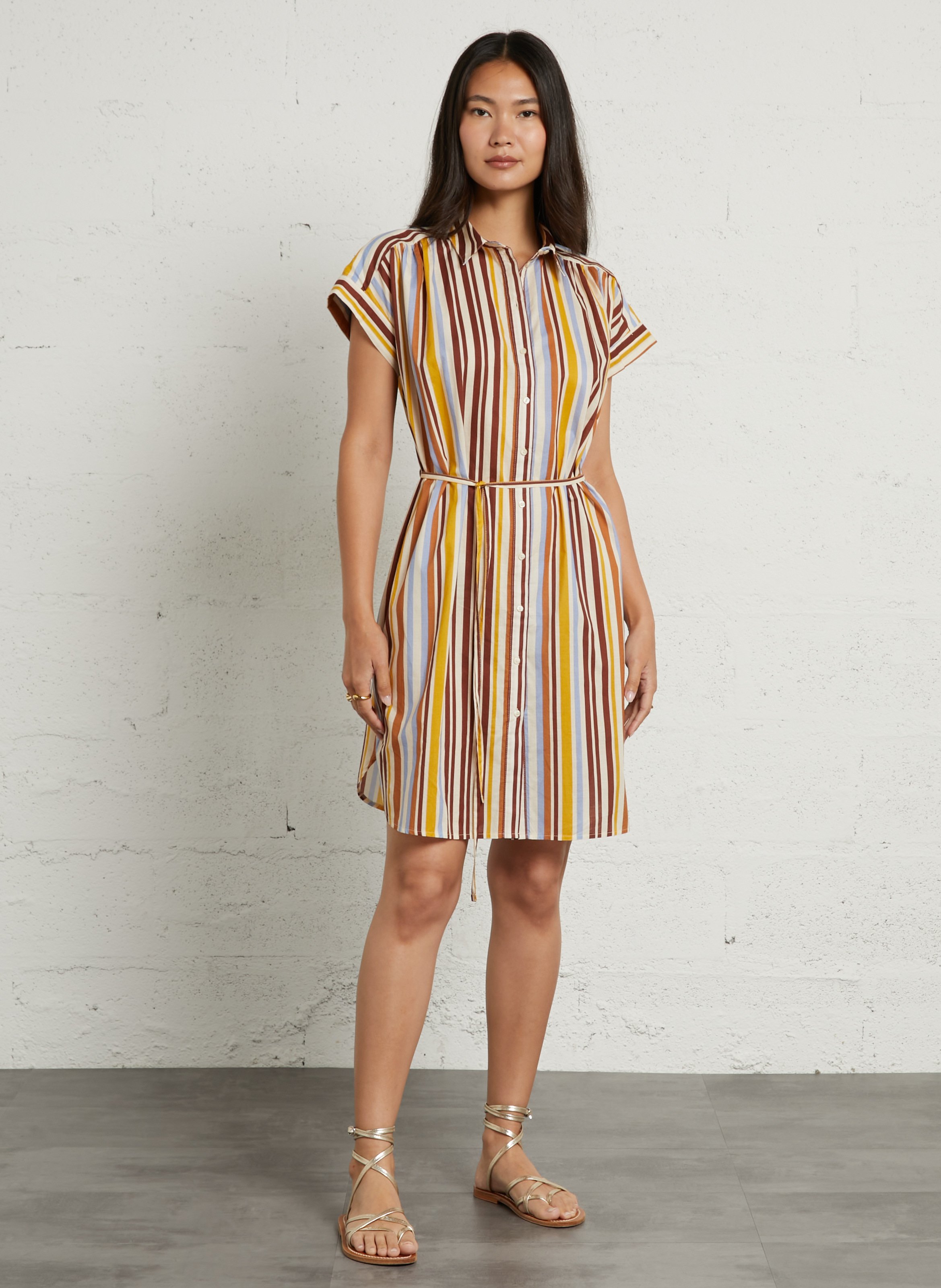 Robe courte rayée en coton SUD EXPRESS Marron