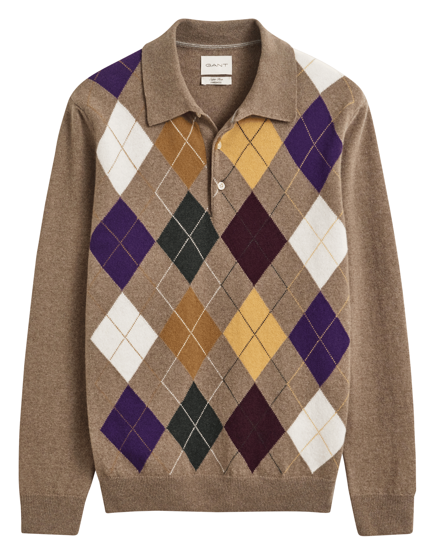 Pull droit col polo en laine GANT Marron