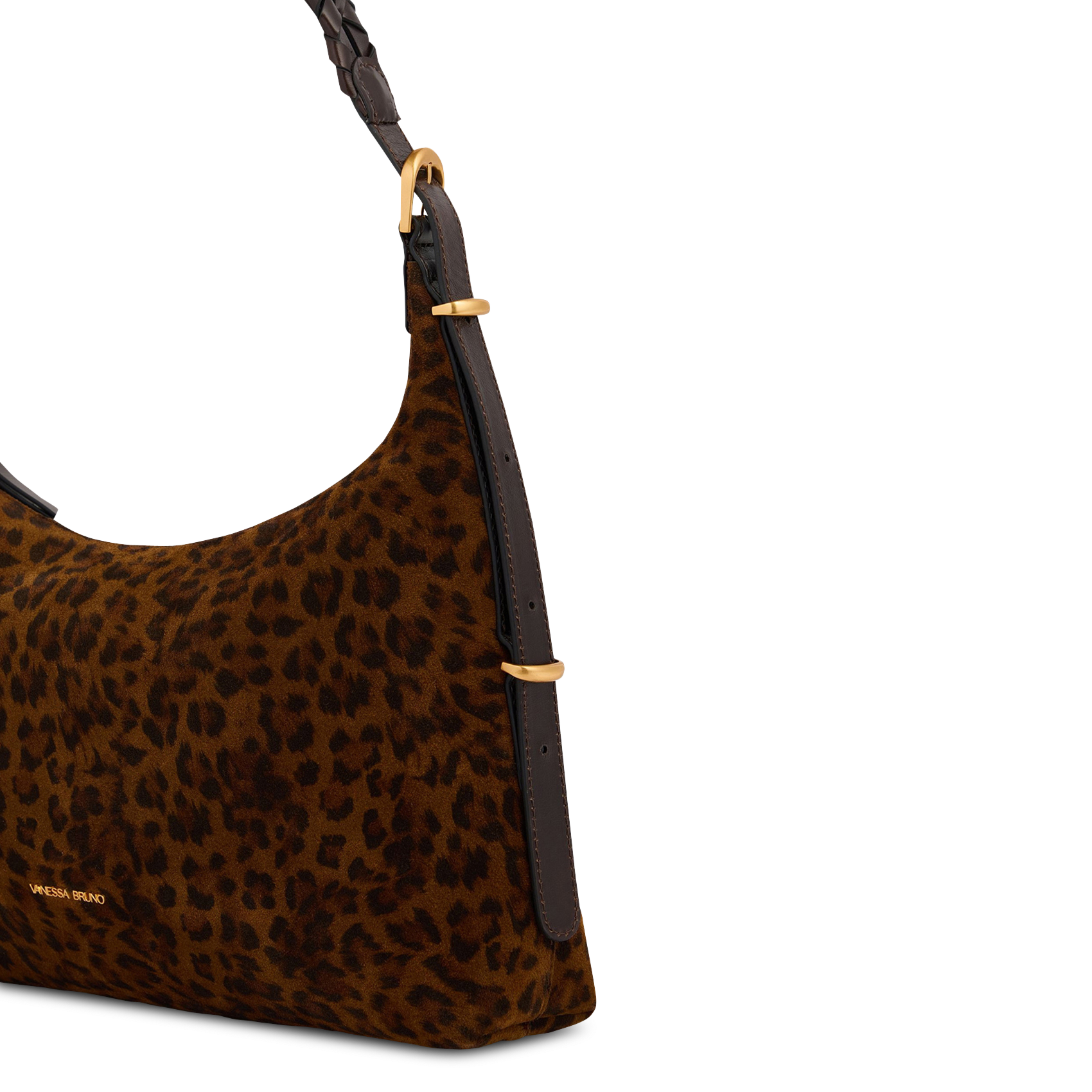 Leopard print suede leather hobo bag VANESSA BRUNO Brown