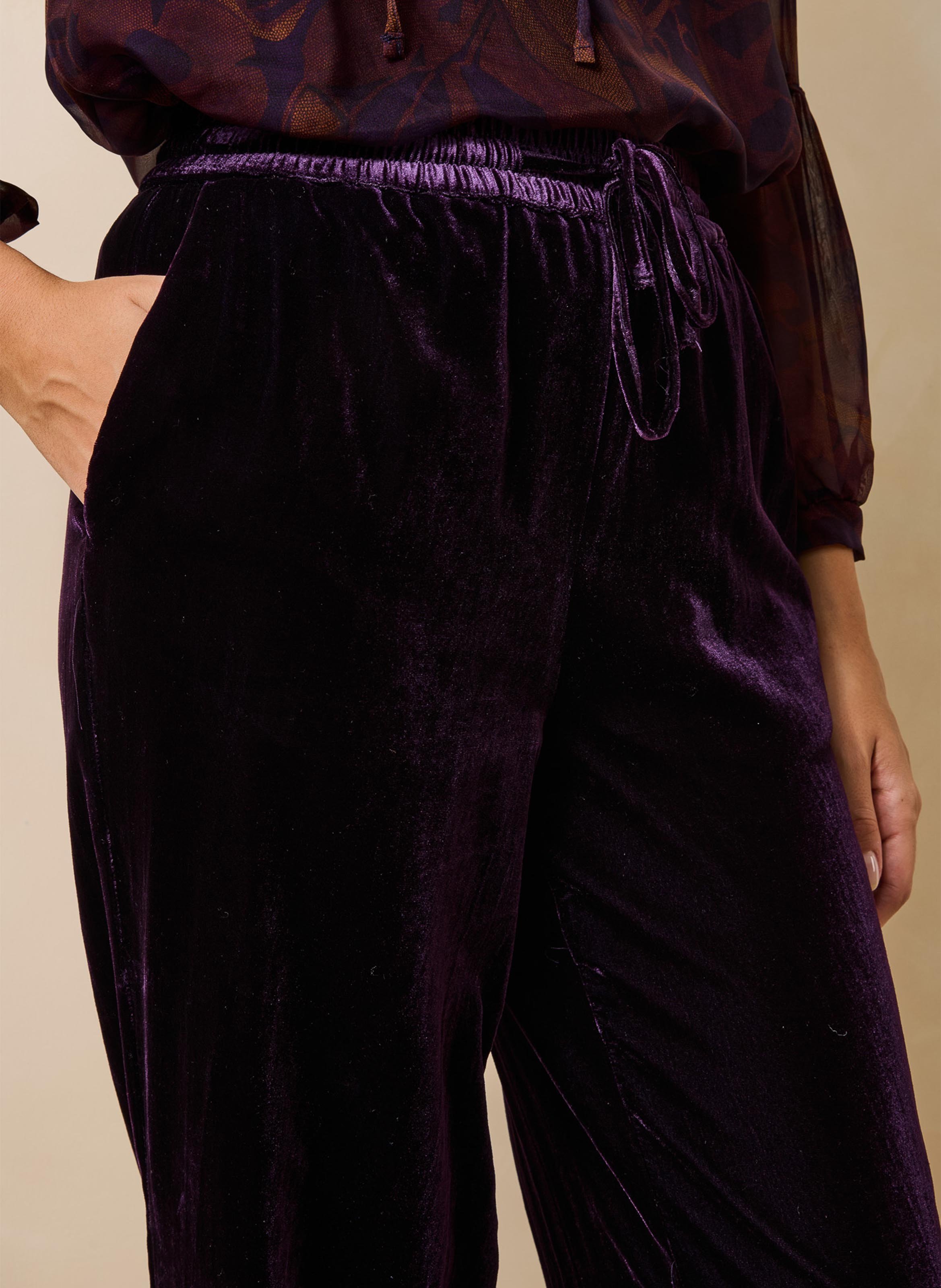 Pantalon large taille haute en velours | Violet LA FEE MARABOUTEE Femme