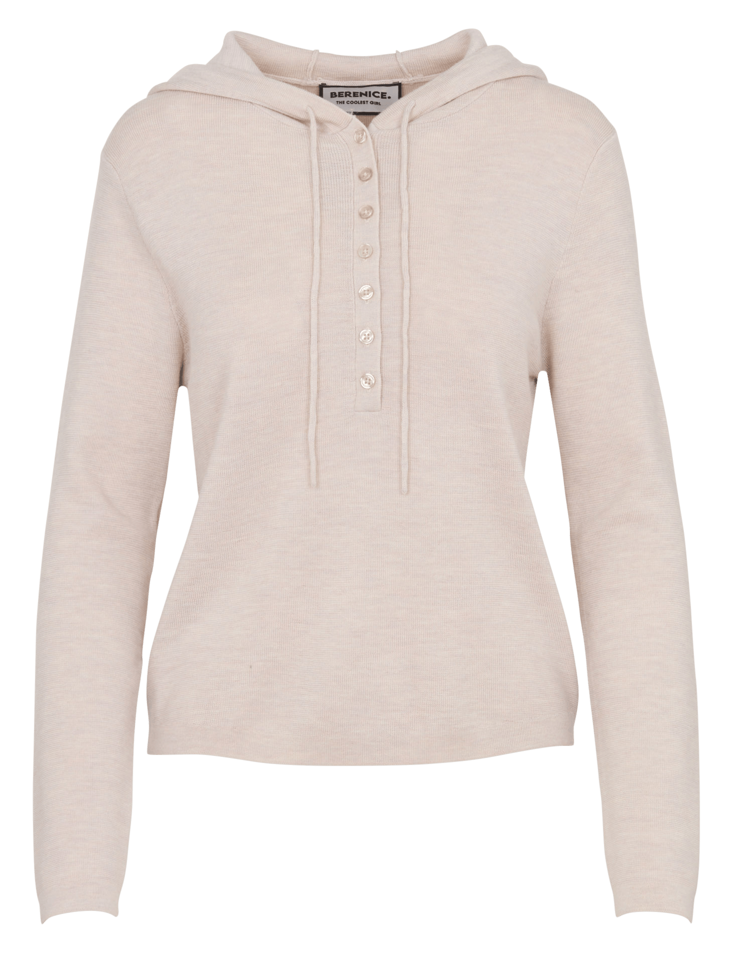 Fine Wool Button-Front Hooded Sweater BERENICE Beige