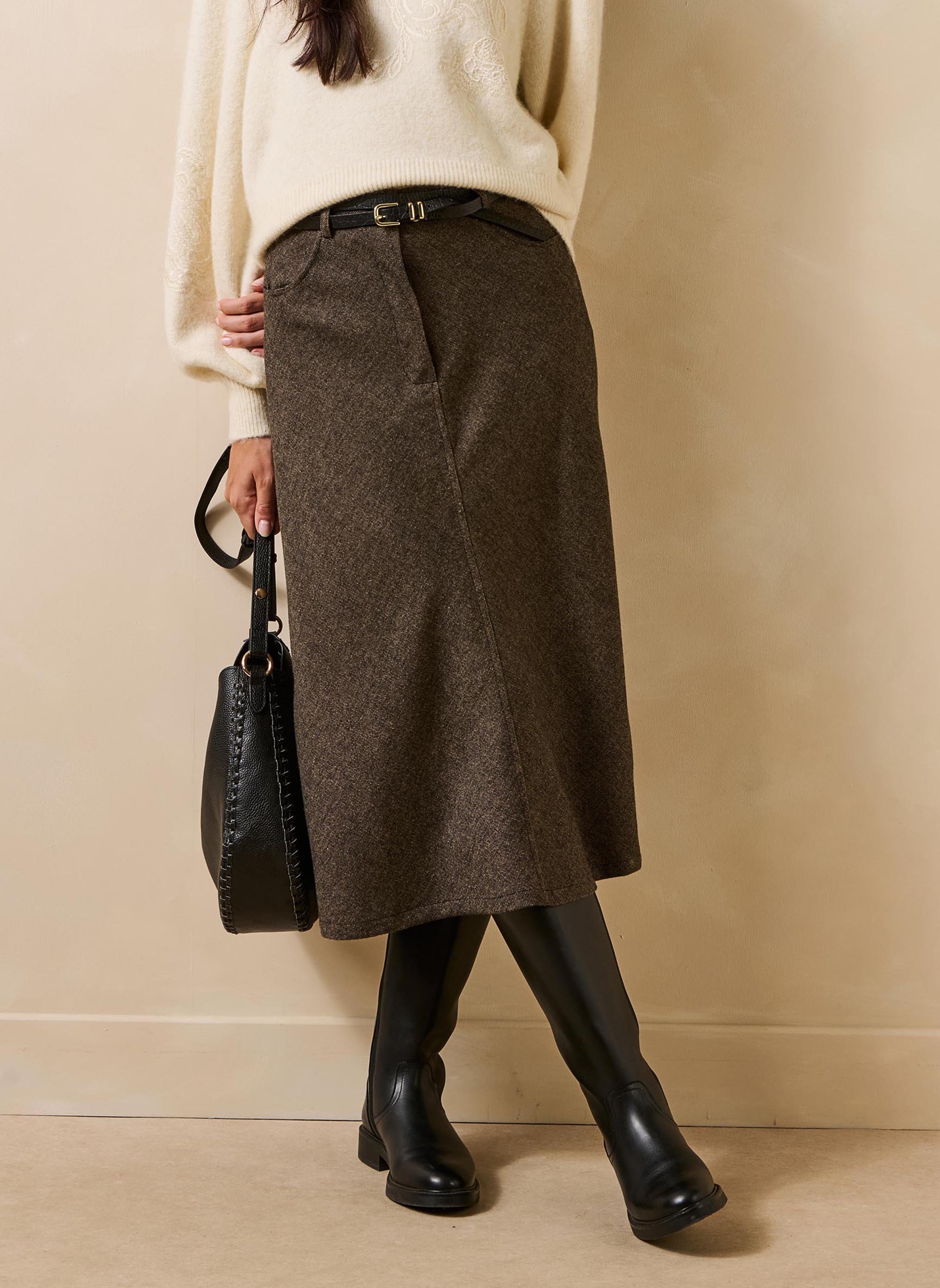 Flared midi skirt LA FEE MARABOUTEE Brown