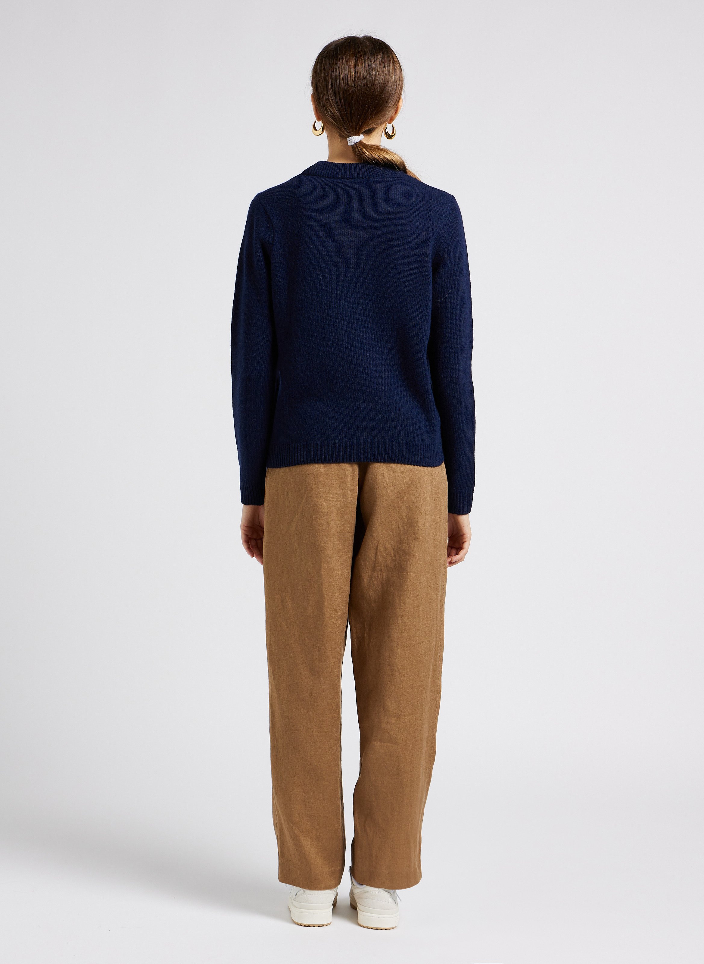 Pantalon taille haute en lin VILA Marron