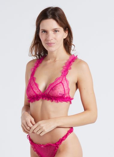 Collective the Label exclusive jacquard bralette in pink daisy with lace  trim - part of a set