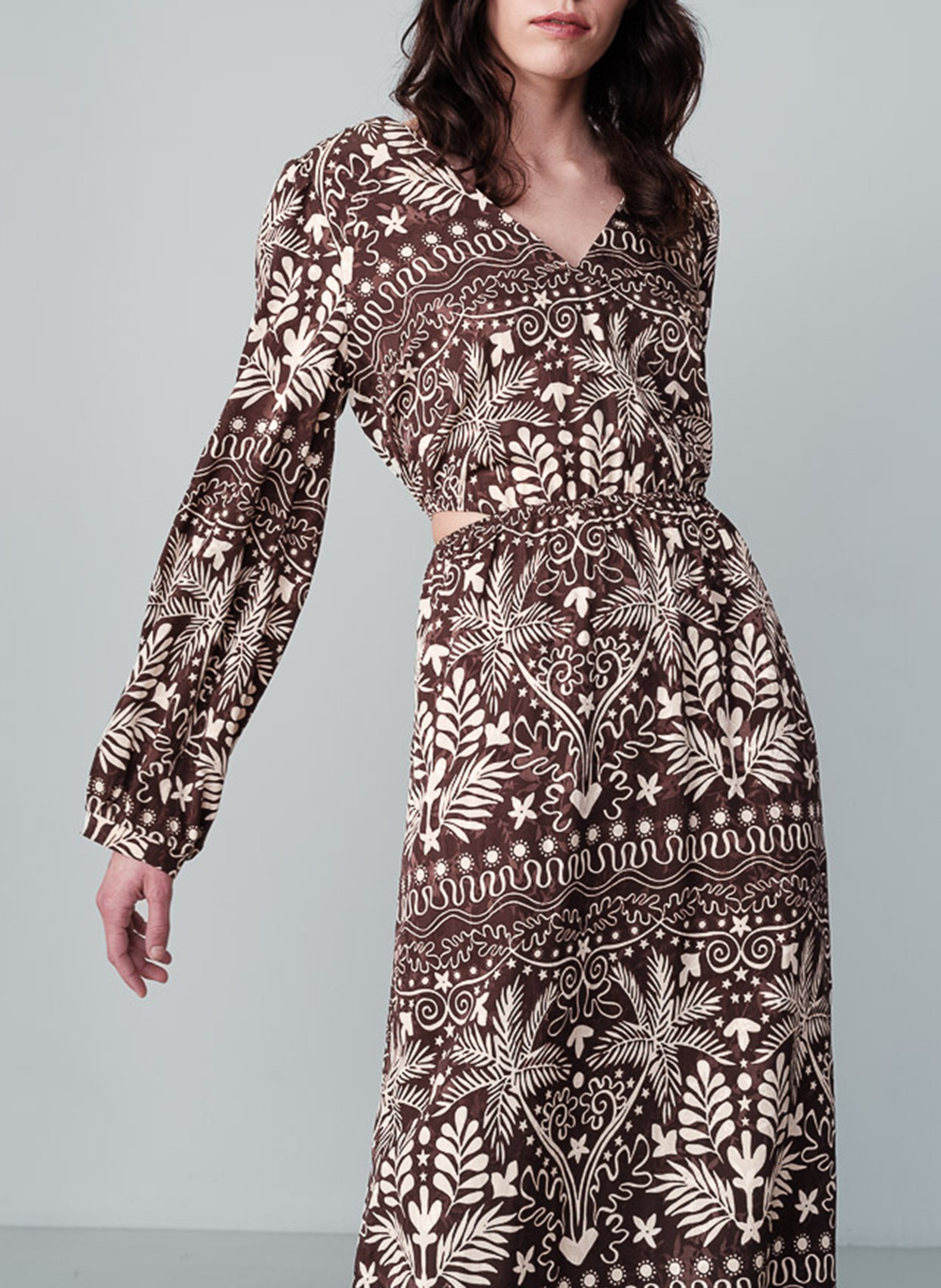 Printed Jacquard Long Slit Dress GRACE ET MILA Brown