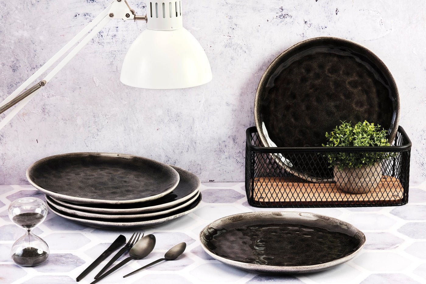 Moon plate ø28.5 cm - 6 pieces - petrol BJORN Black