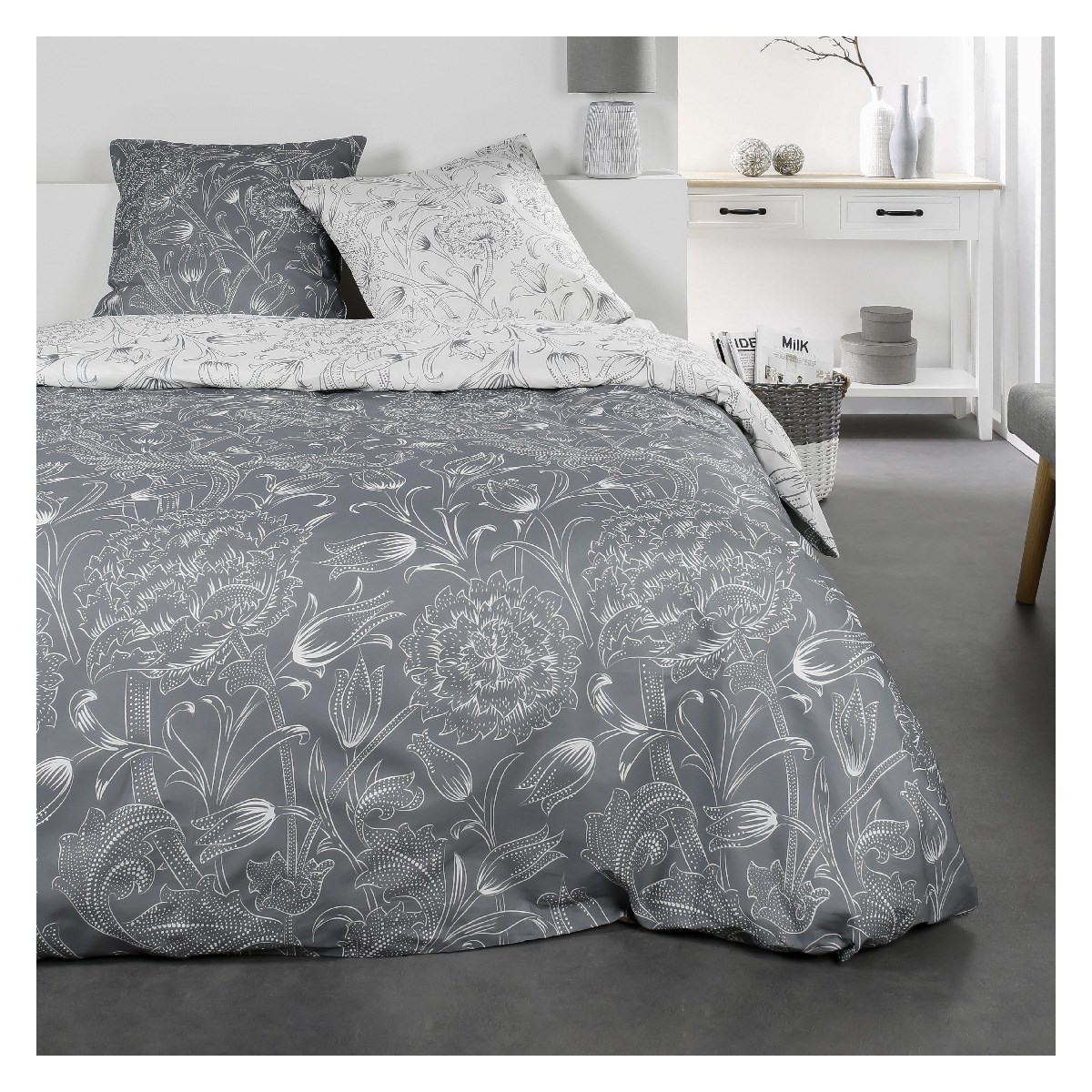 Printed cotton bedding set TODAY LINGE DE MAISON Grey