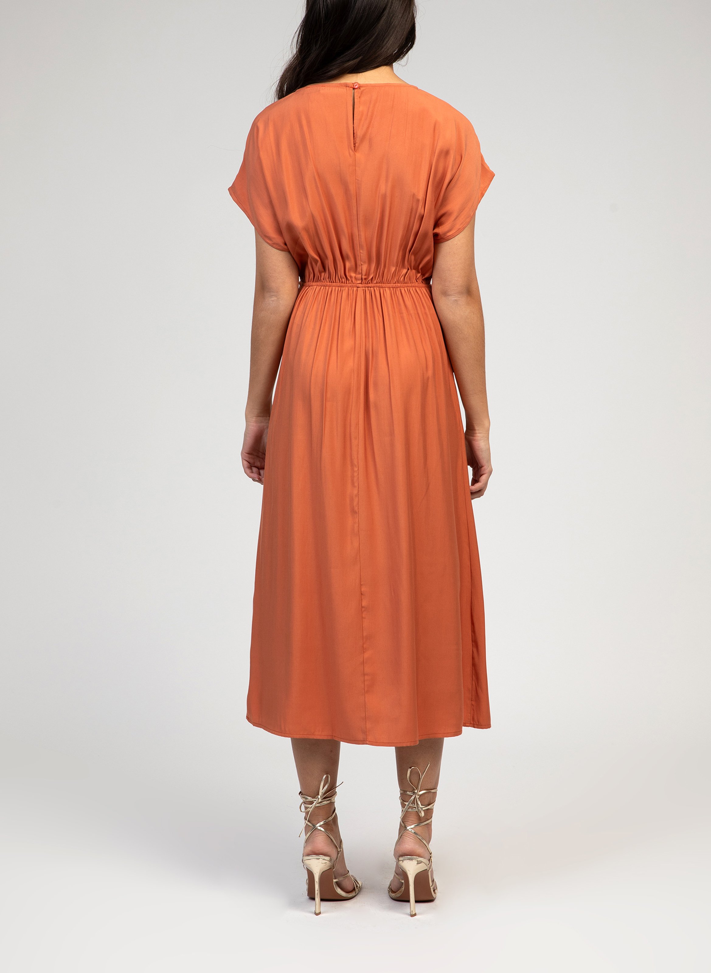 Draped midi dress with short sleeves AN'GE Orange