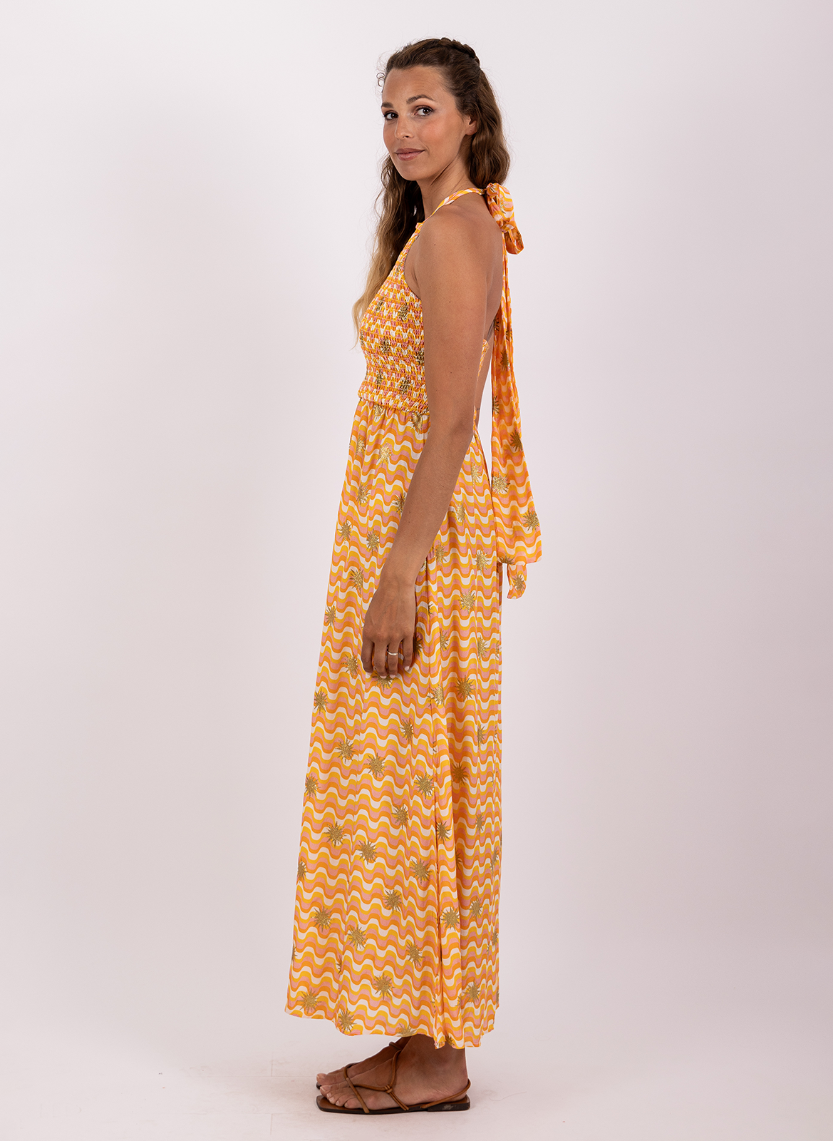 Robe longue sans manches à motifs Jaune