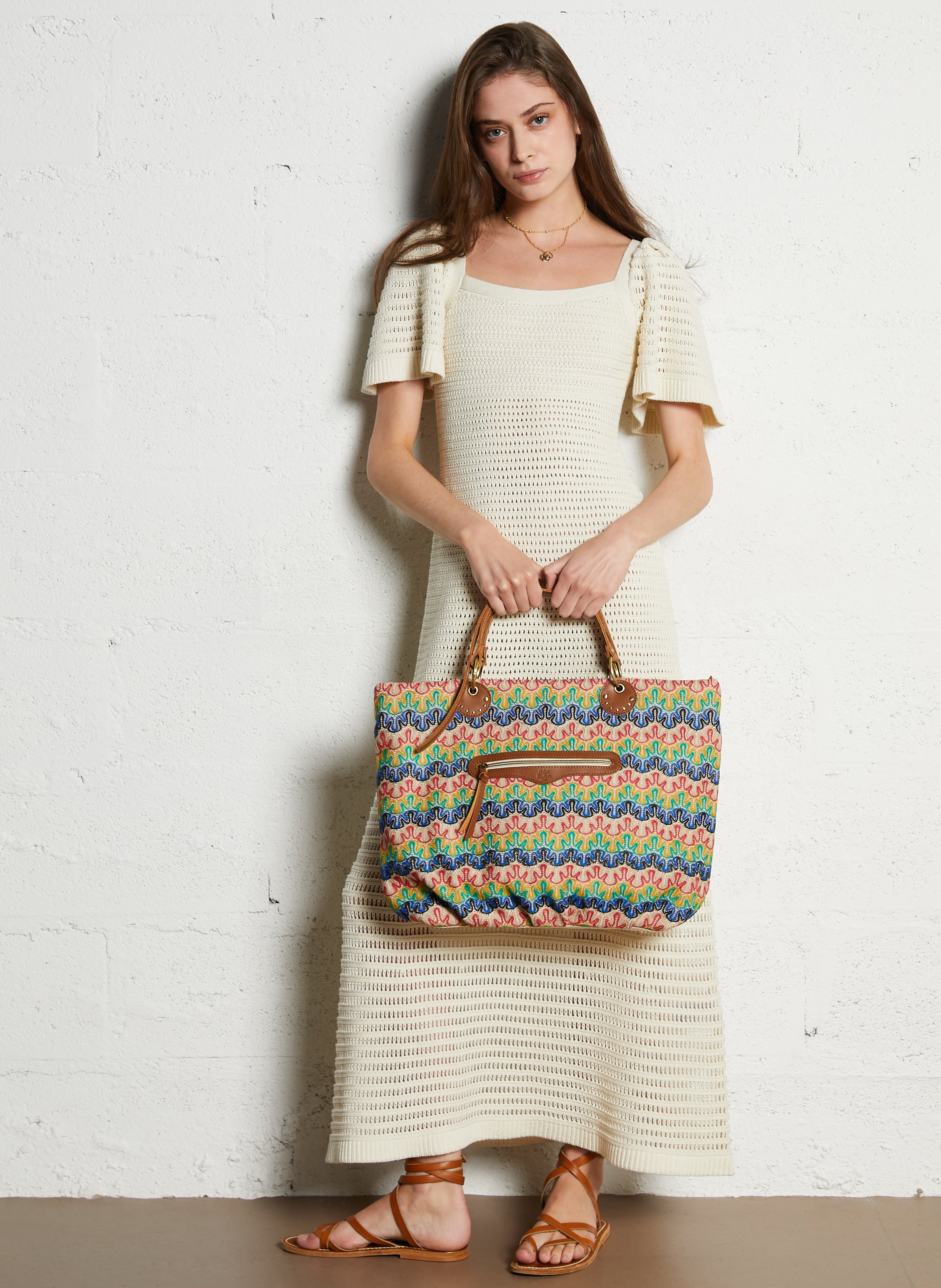 Bolso shopper bordado MILA LOUISE Marron