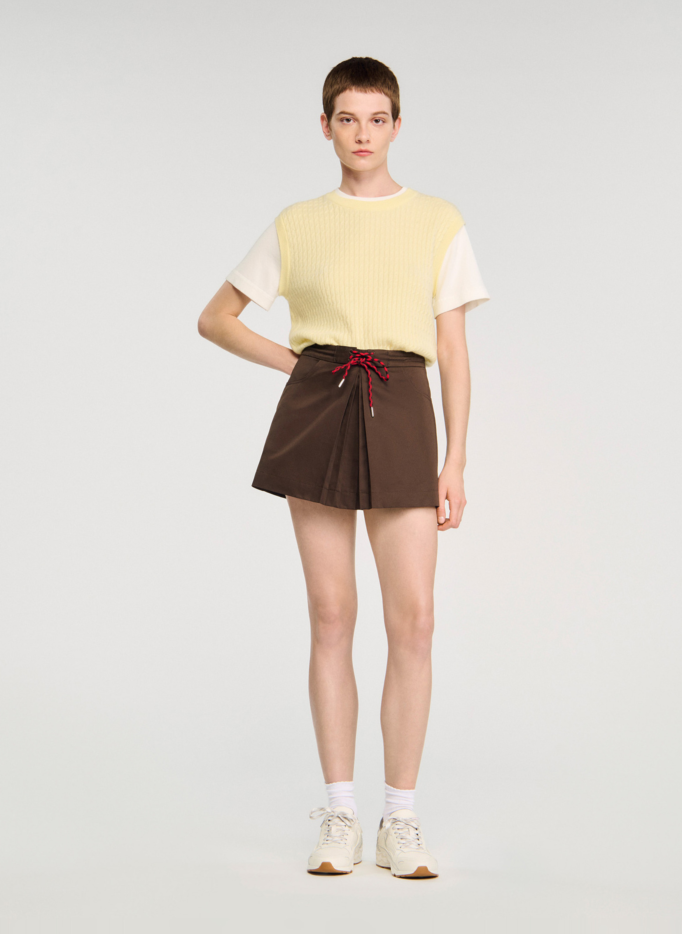Jupe short en coton mélangé Marron