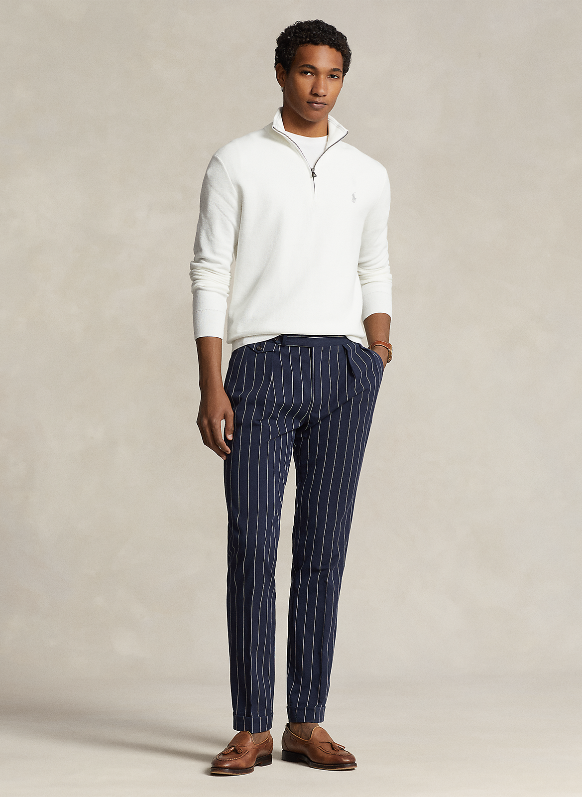 Cotton piqué high-neck zipped sweater POLO RALPH LAUREN White