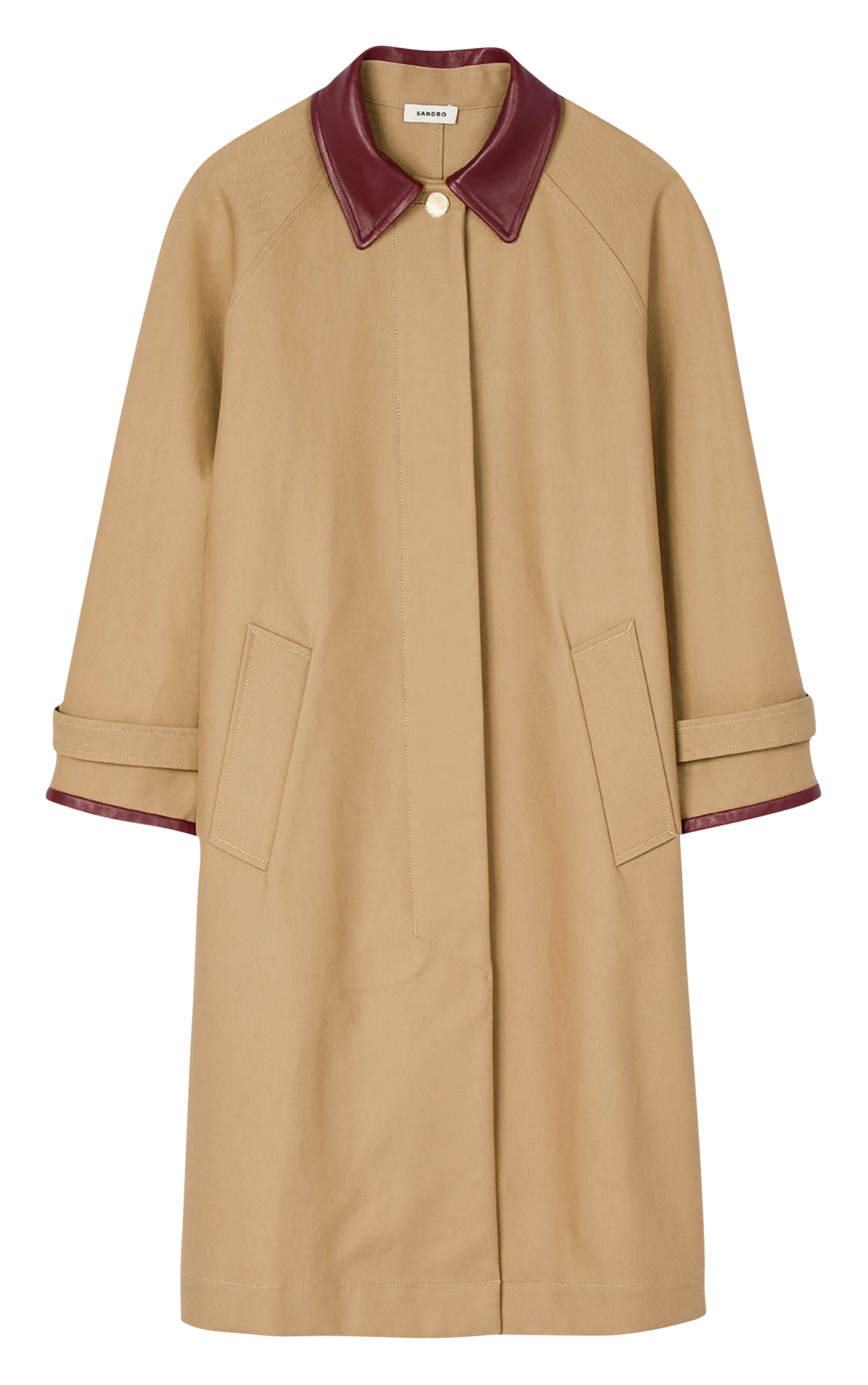 Rechte trenchcoat van katoen met klassieke kraag SANDRO Beige