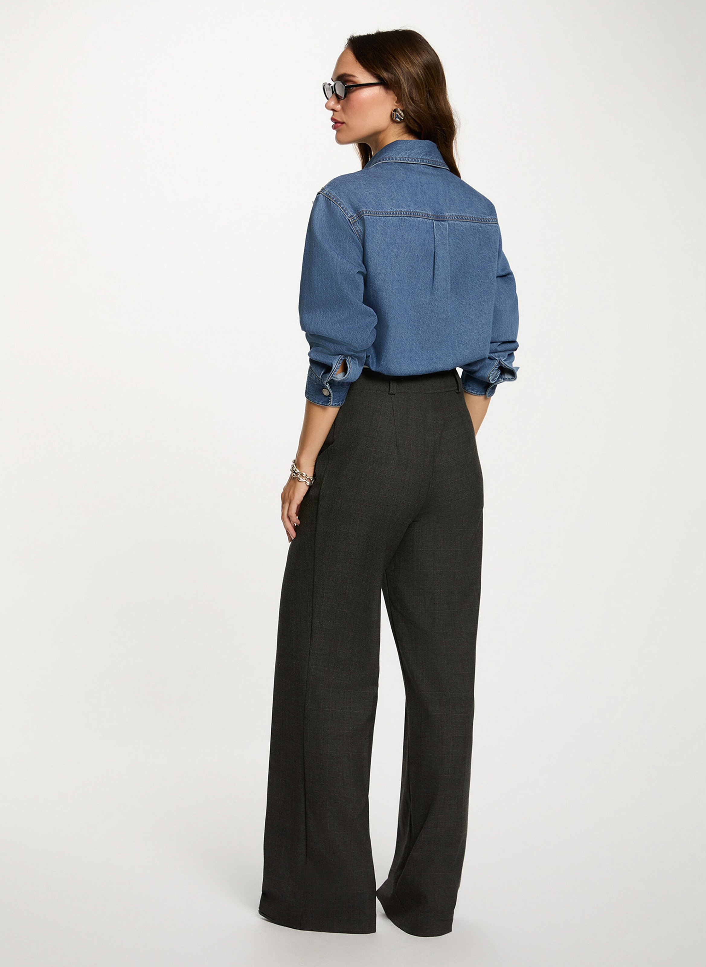 Overhemd met klassieke kraag en strass in denim MORGAN Blauw