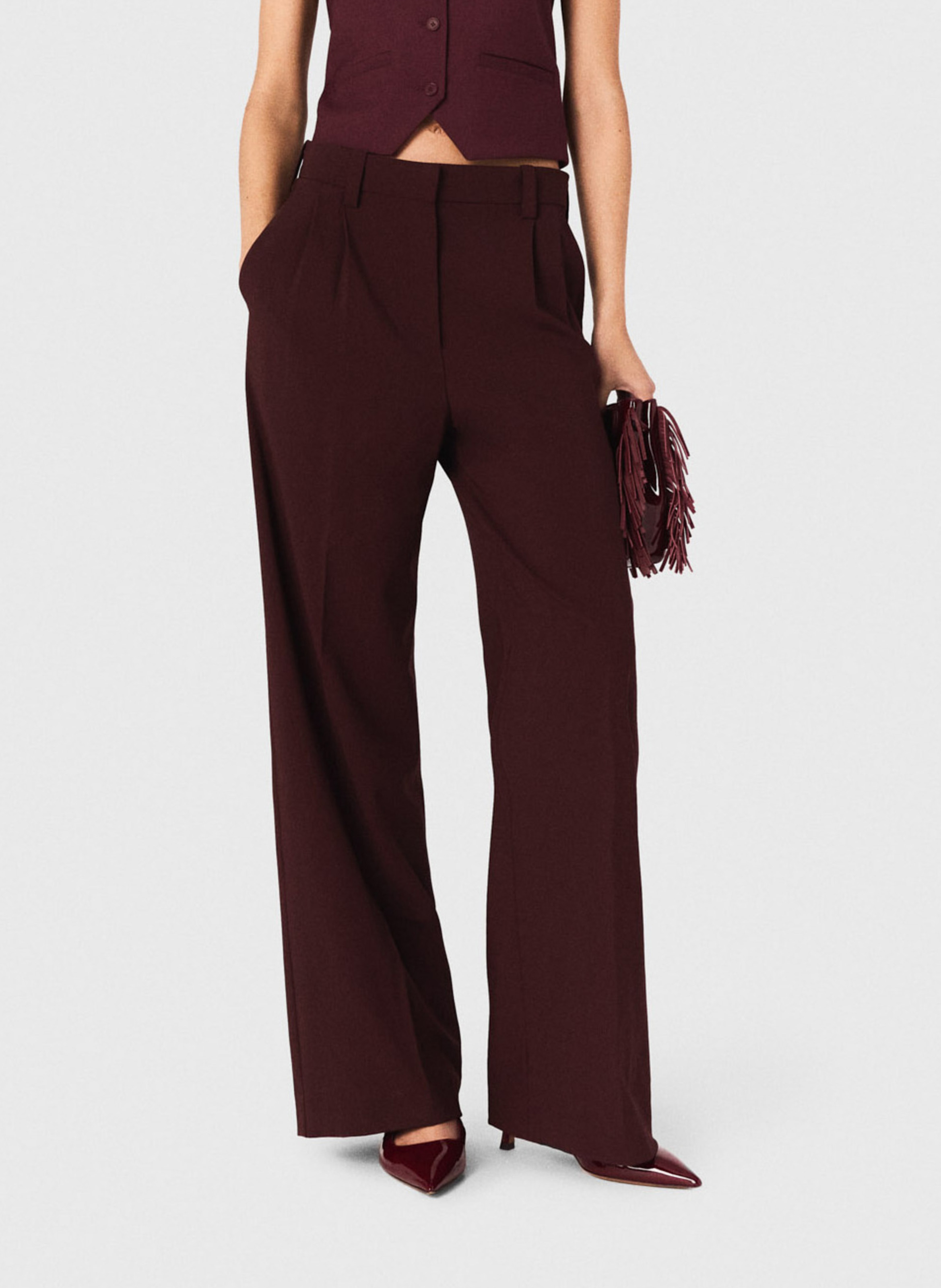 Pantalon large en laine mélangée MAJE Rouge