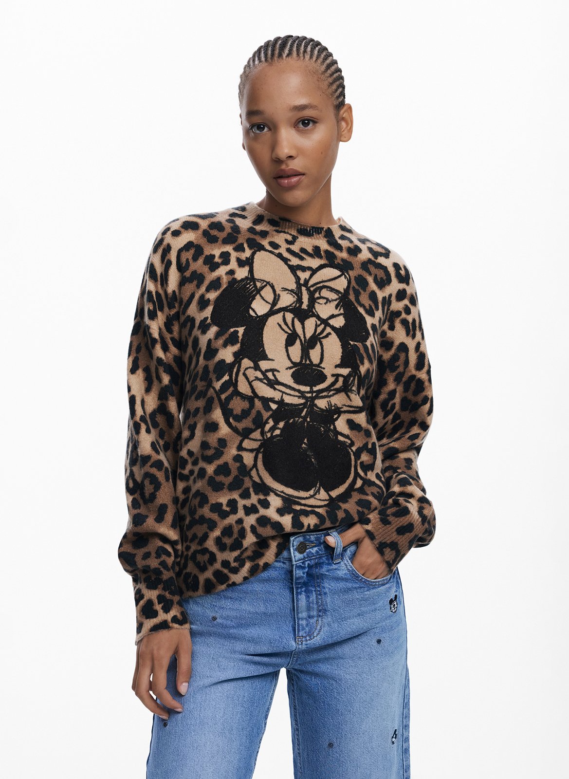 Felpa girocollo leopardata DESIGUAL Marrone