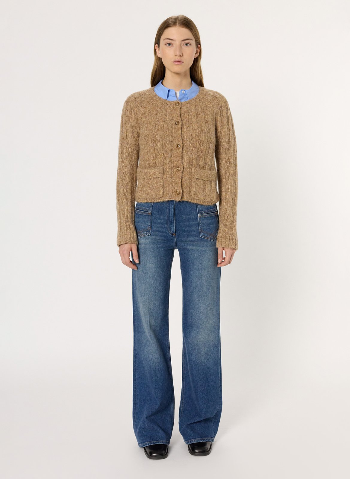 Round-neck wool-blend cardigan GERARD DAREL Brown