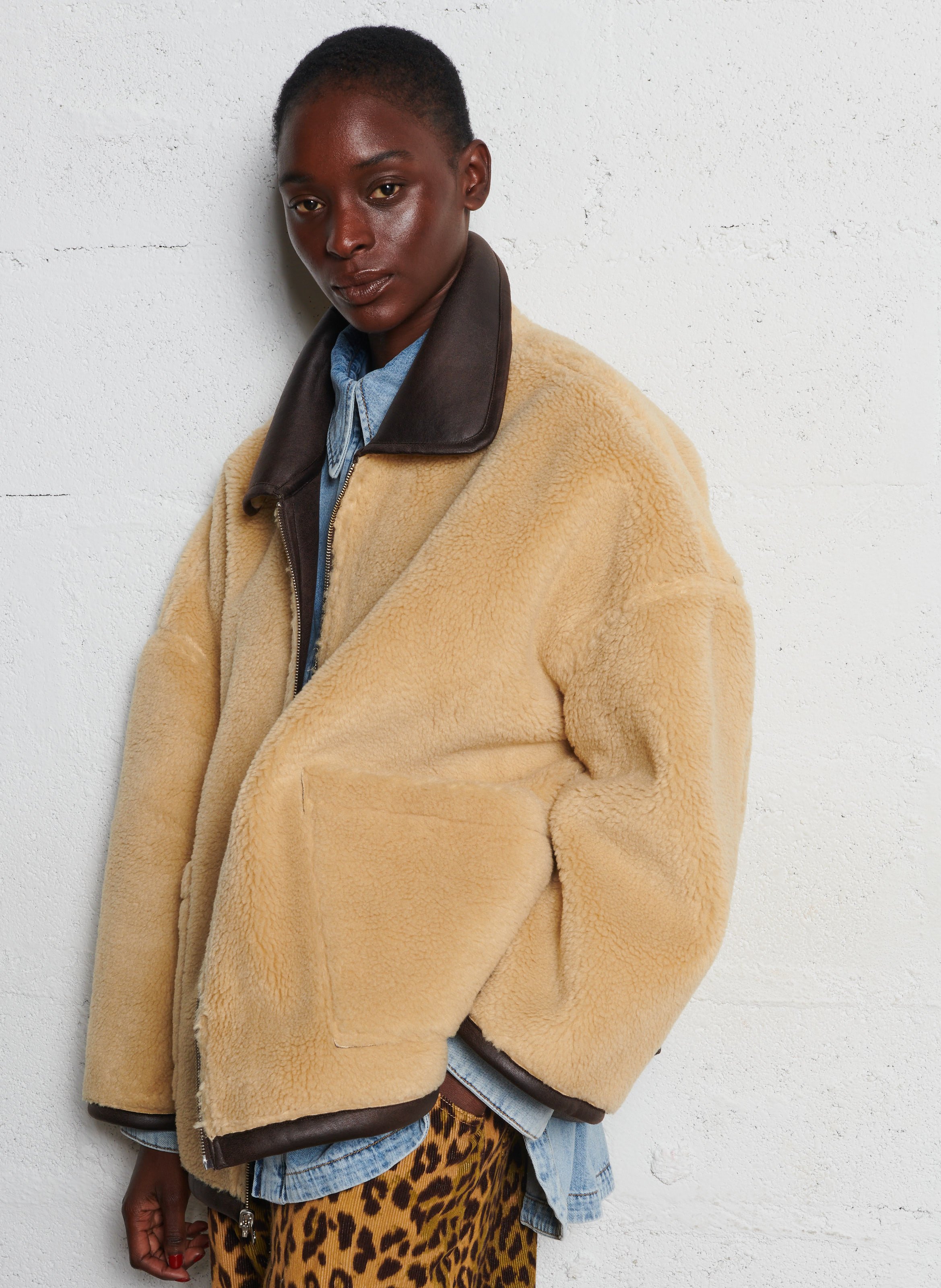 Gebreide jas met ritssluiting en teddy voering BELLEROSE Bruin