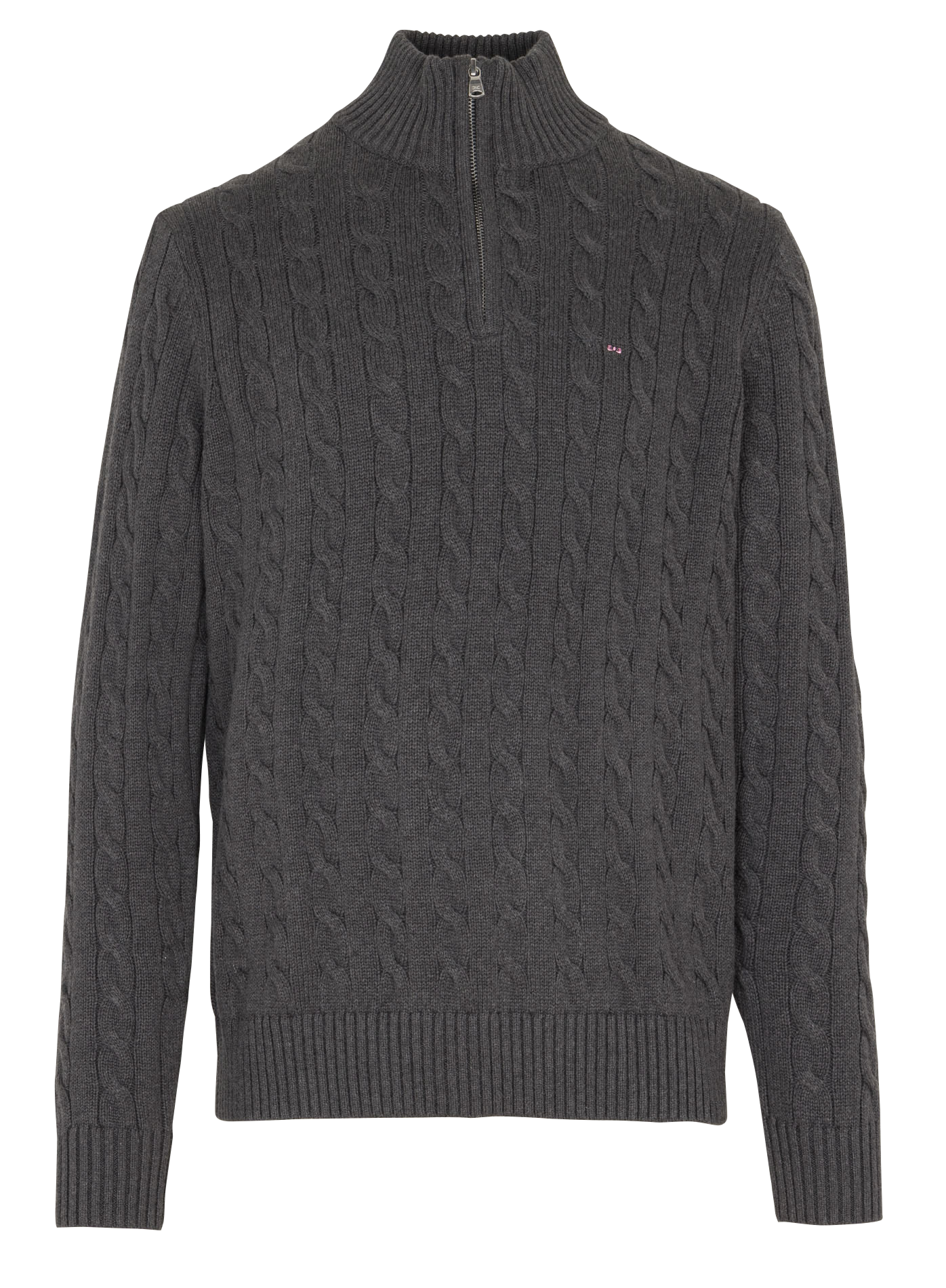 Pull droit col montant brodé en coton torsadé EDEN PARK Gris