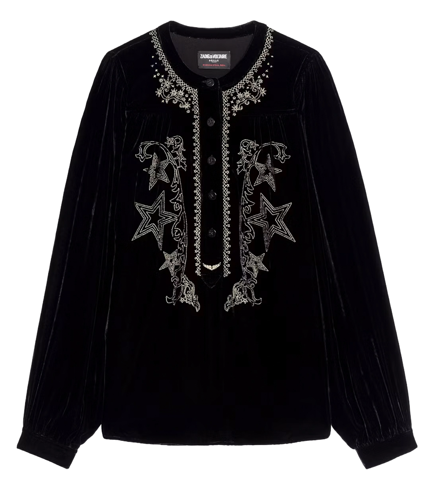 Blouse en velours brodéee col rond ZADIG&VOLTAIRE Noir