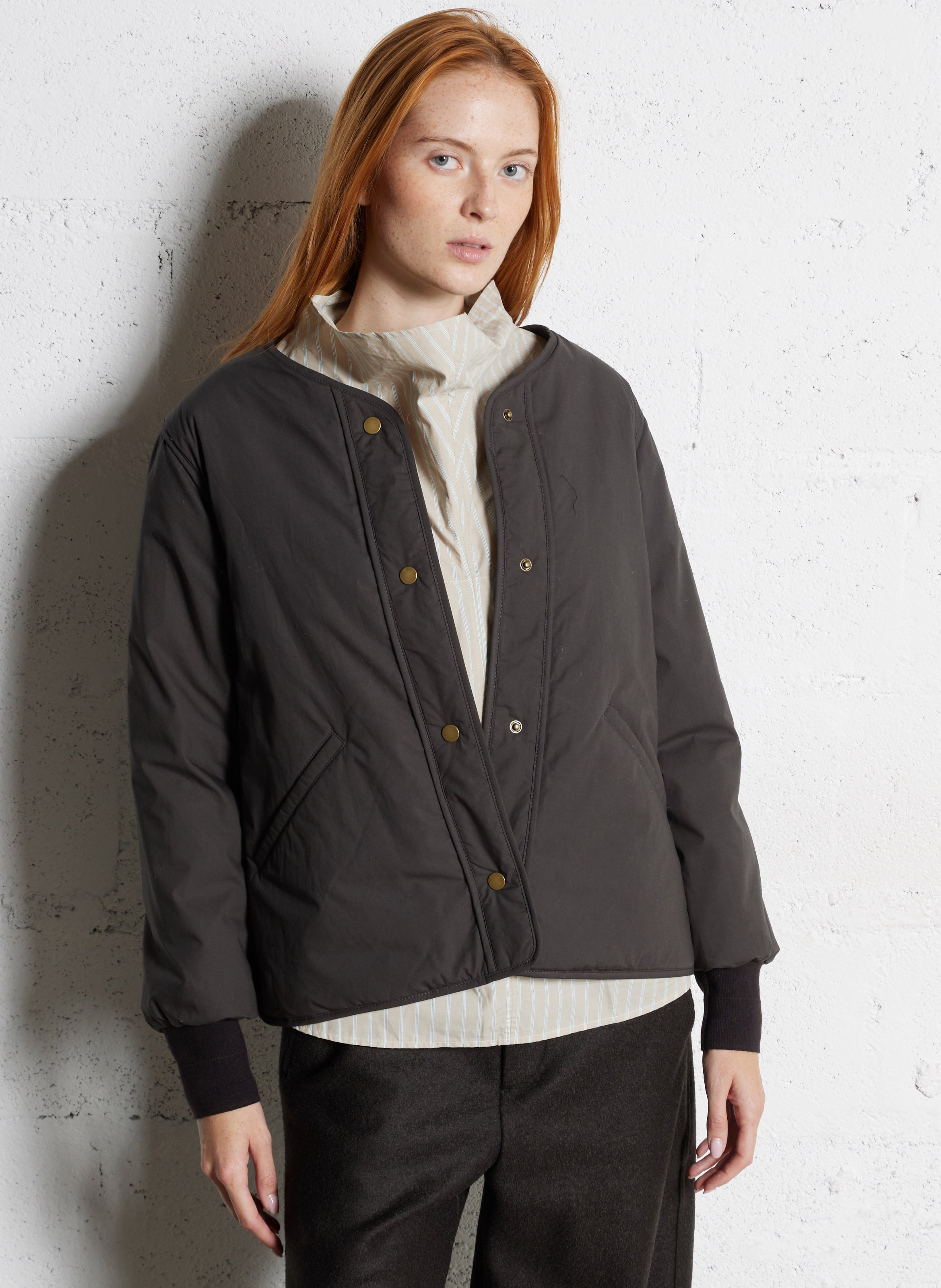 Blouson droit col V en coton SOEUR Gris