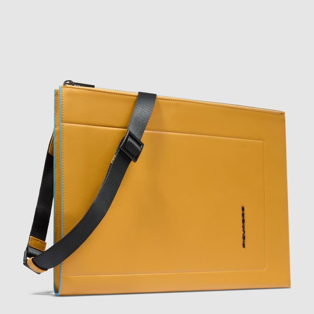 Men's leather clutch for iPad® with pocket for AirPods®, shock protection, and RFID protection PIQUADRO Yellow