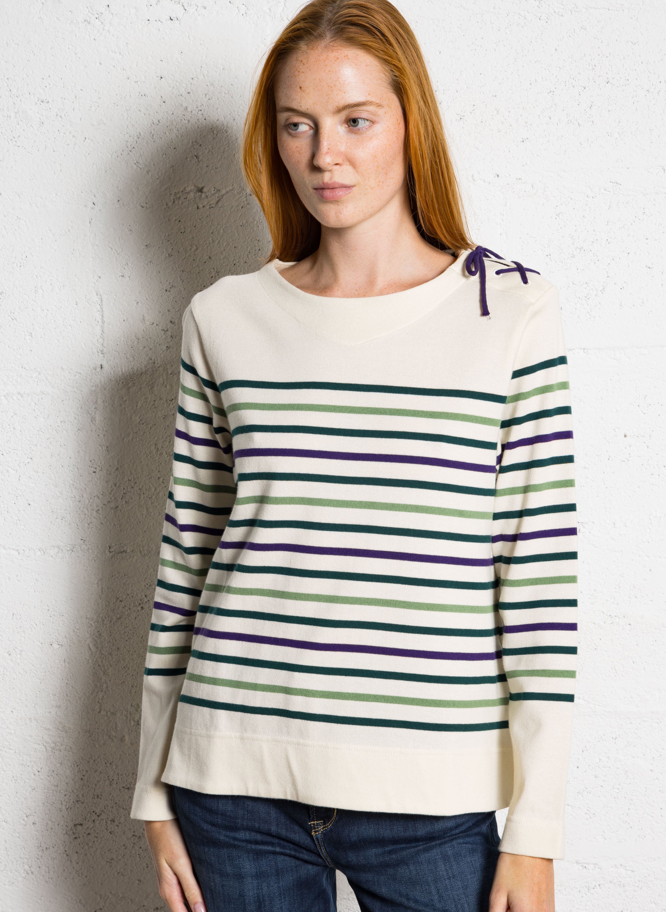 Top manches longues à rayures en coton ARMOR LUX Beige