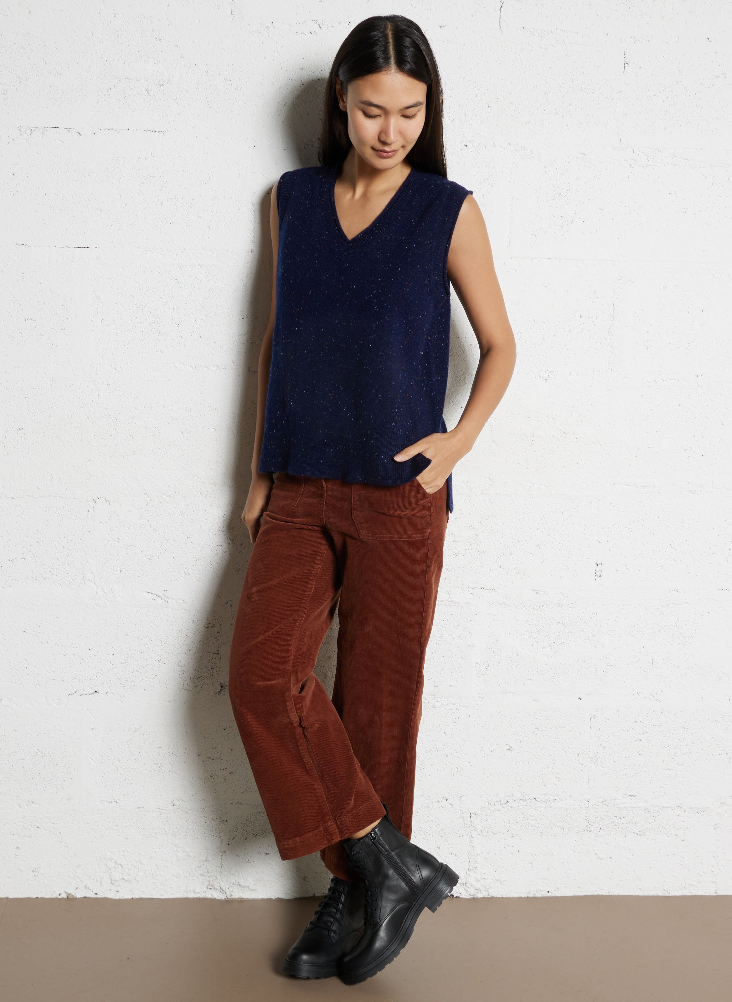 Pull col V sans manches en laine MAISON 123 Bleu