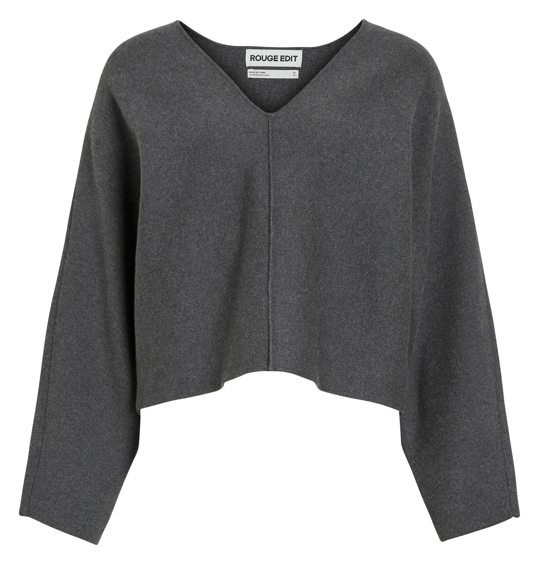 Pull oversize col V en coton et laine ROUGE EDIT Gris