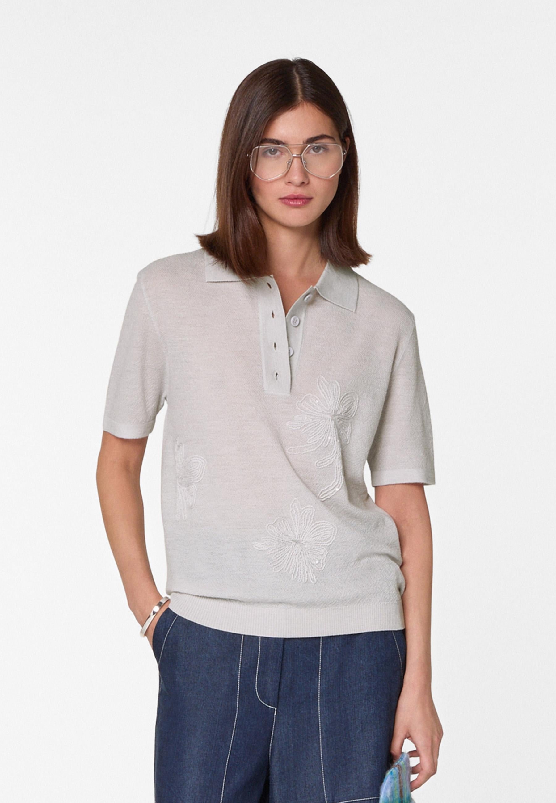 Short sleeve embroidered merino wool polo RODIER White