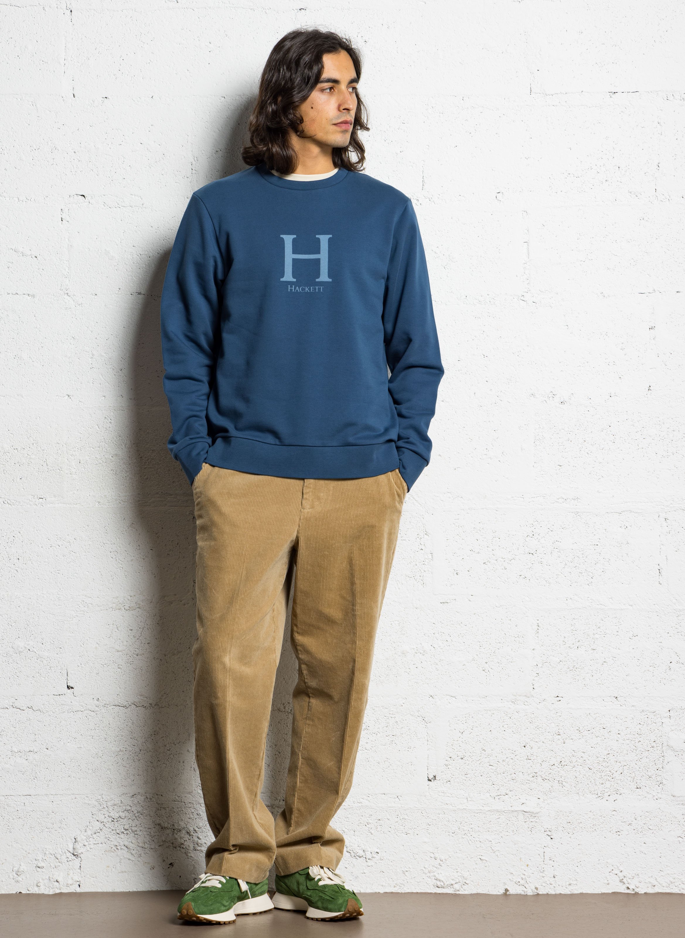 Sweat col rond en coton HACKETT Bleu