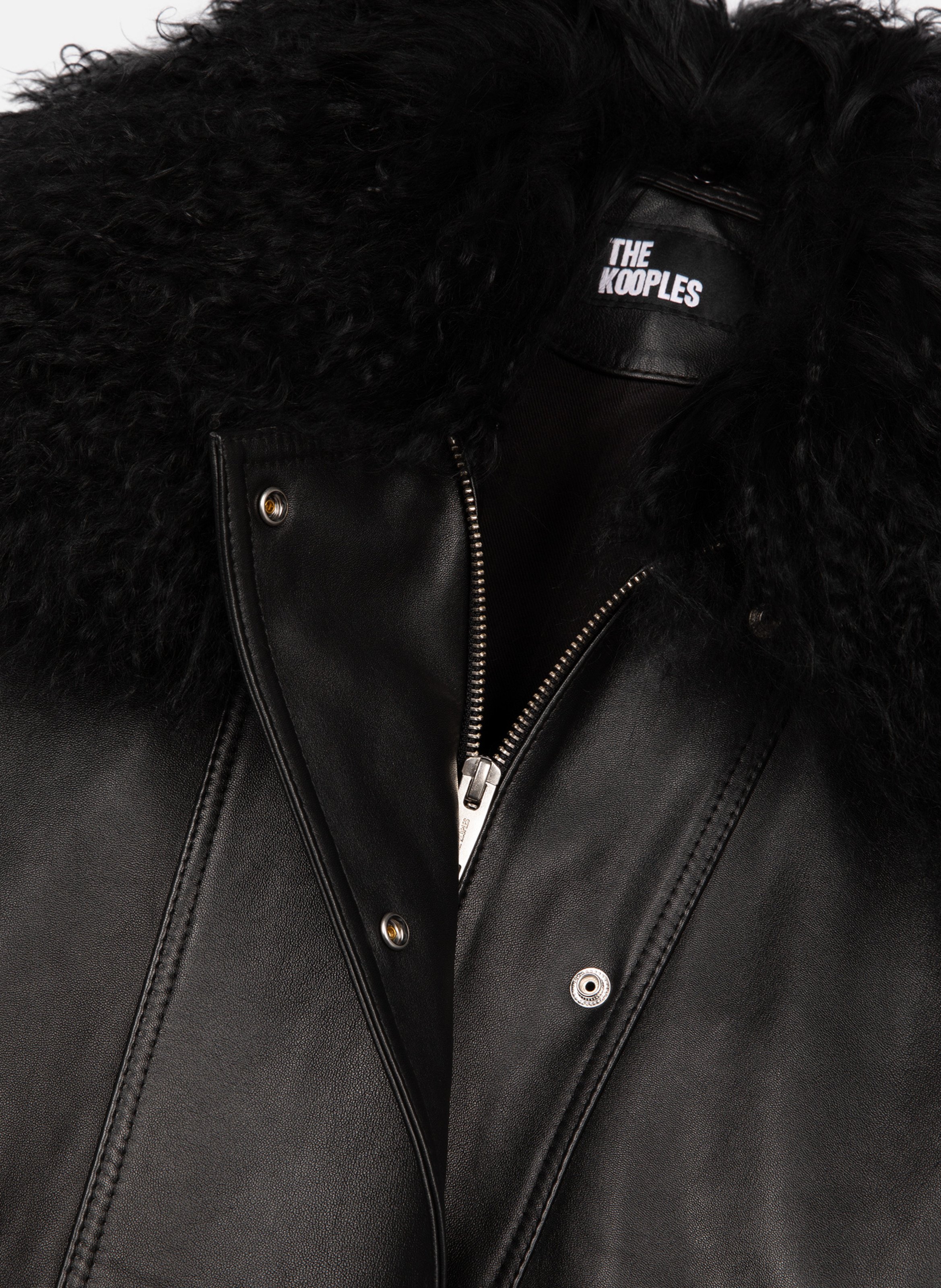 Leather jacket with removable fur collar THE KOOPLES Black