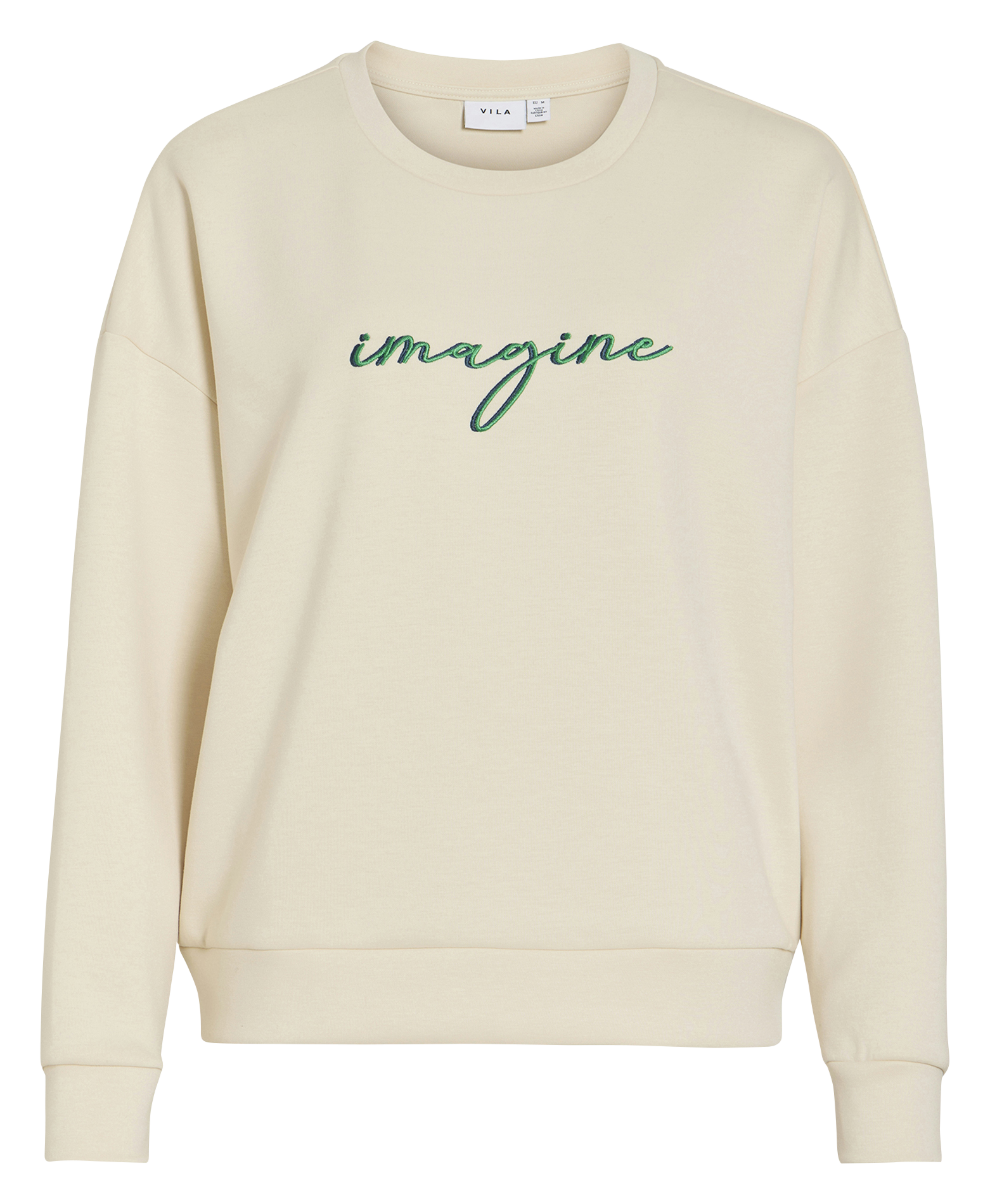 Sweat droit col rond brodé VILA Beige