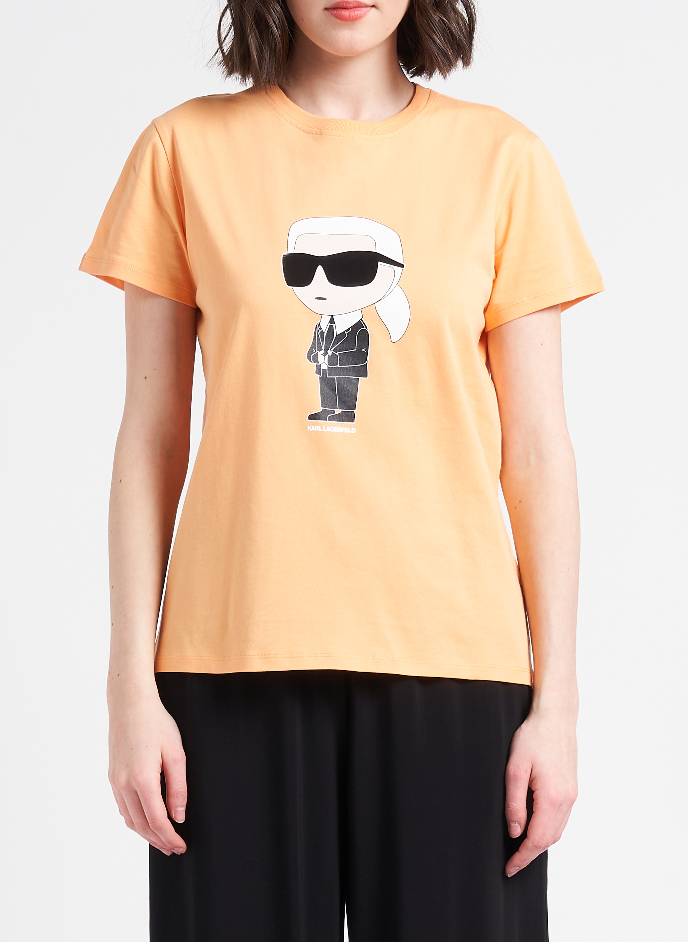 Round-neck organic cotton T-shirt with screen print KARL LAGERFELD Orange