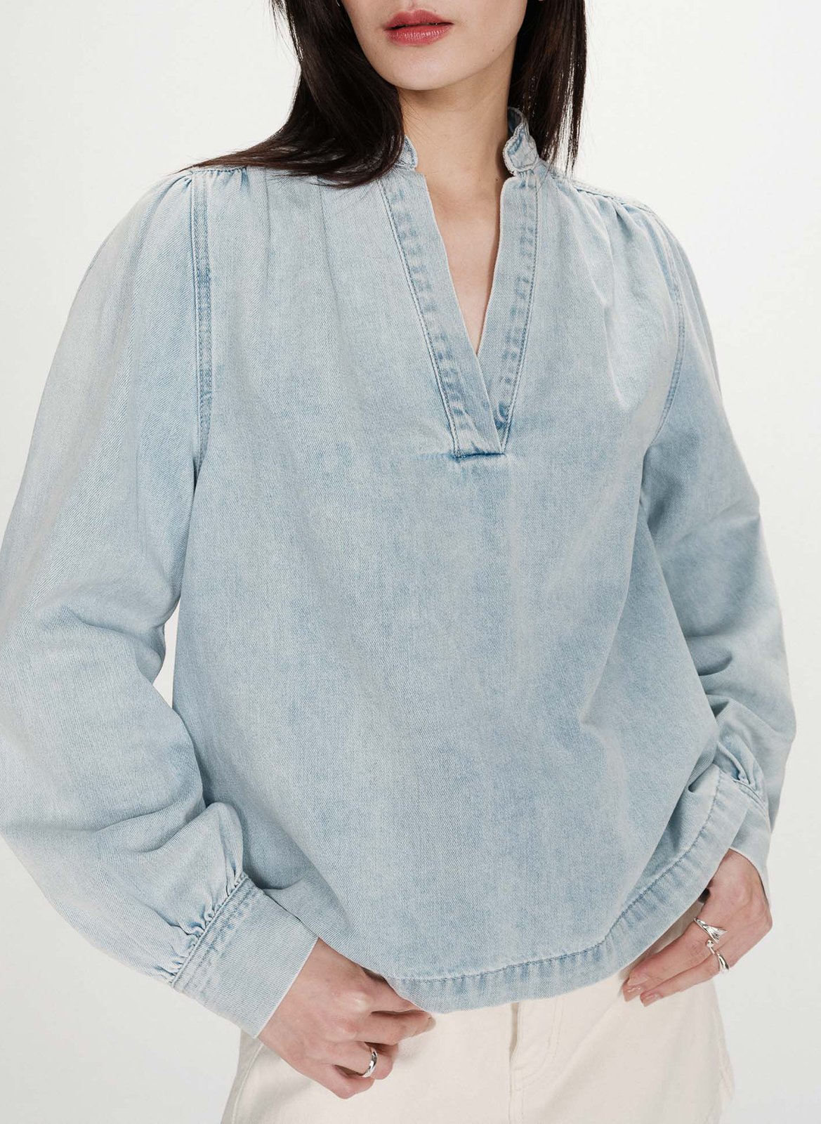 Blouse oversize col V en coton mélangé GRACE ET MILA Bleu