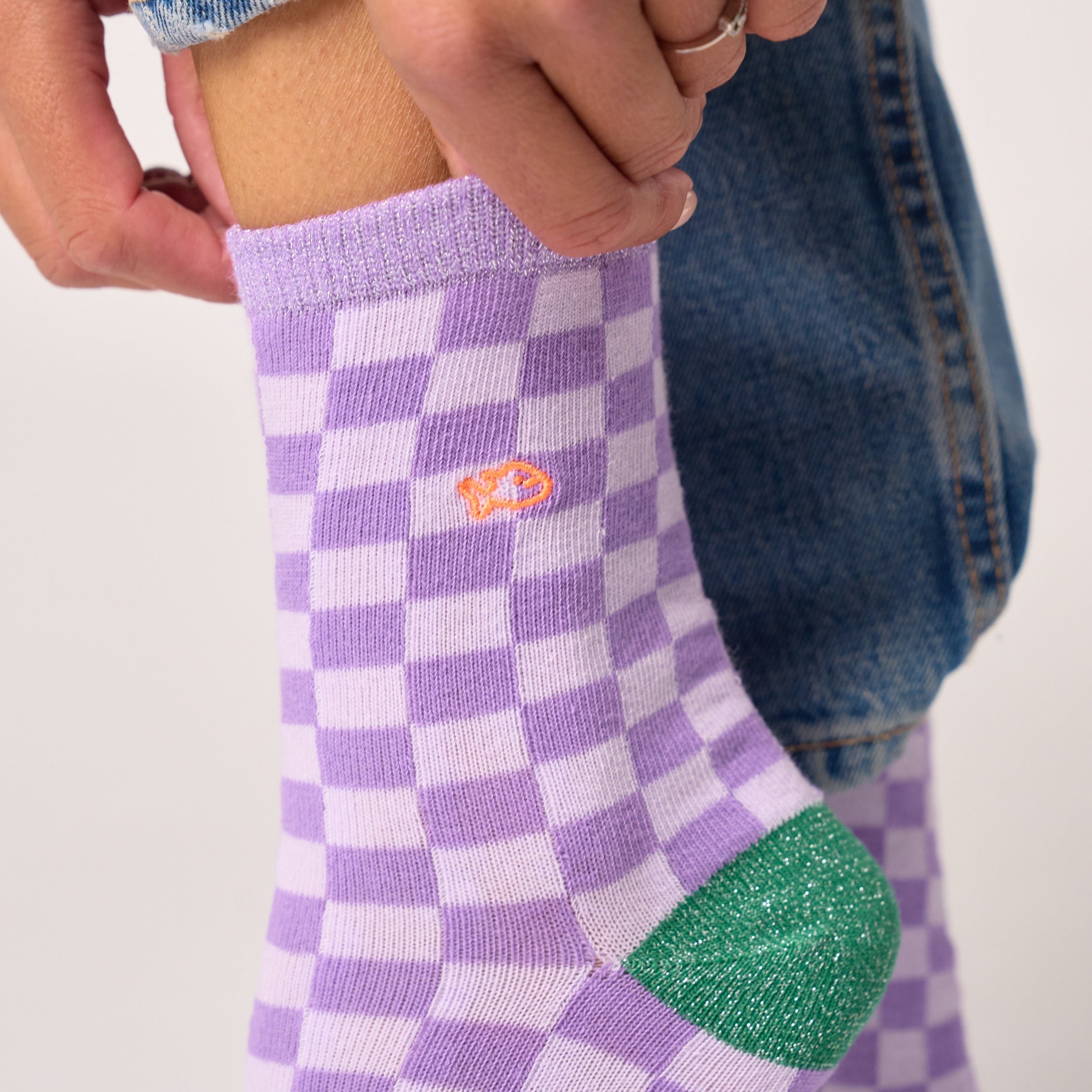 Combed cotton checkered socks BILLYBELT Purple