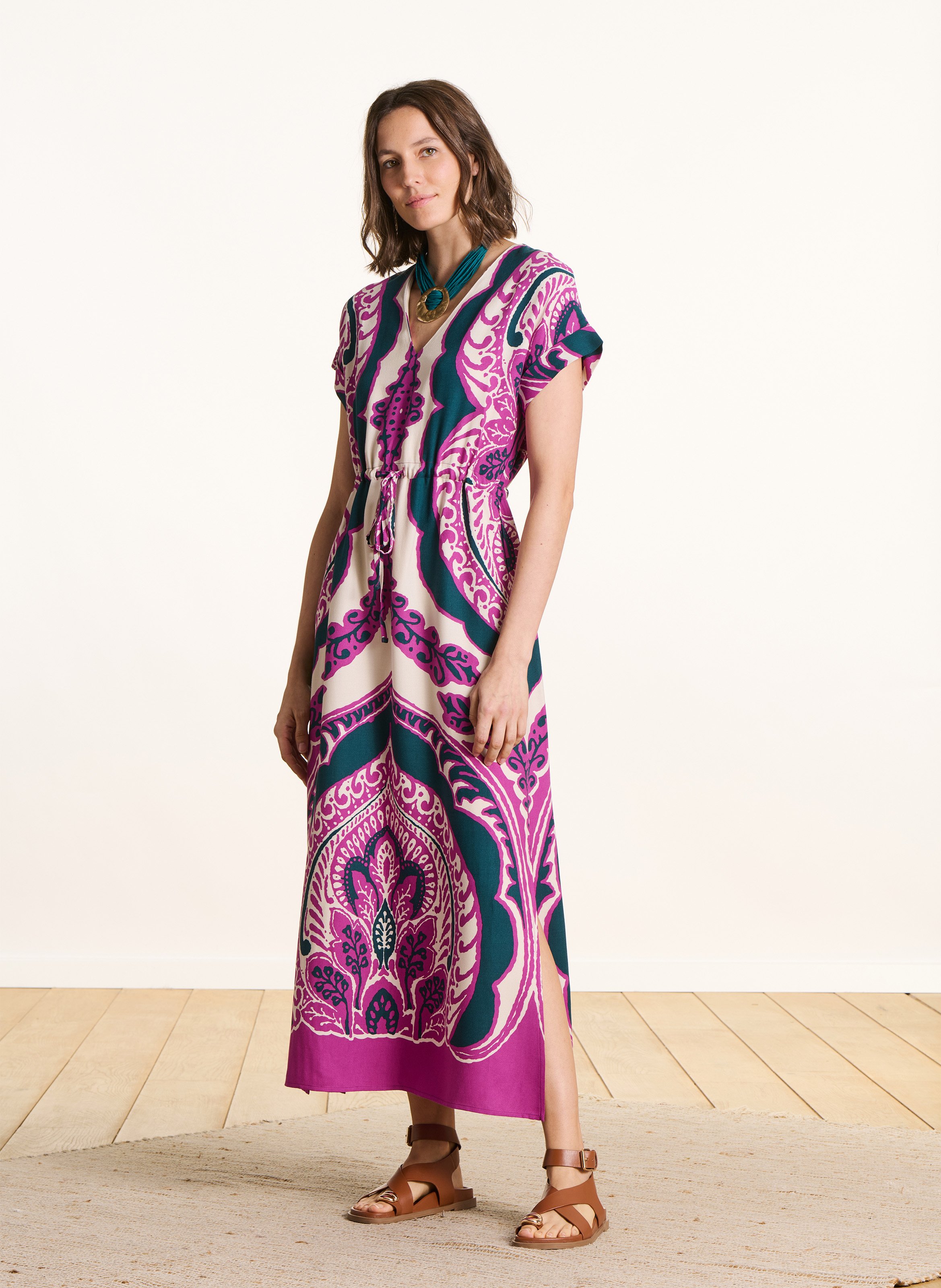 Robe longue col V imprimée LA FEE MARABOUTEE Violet