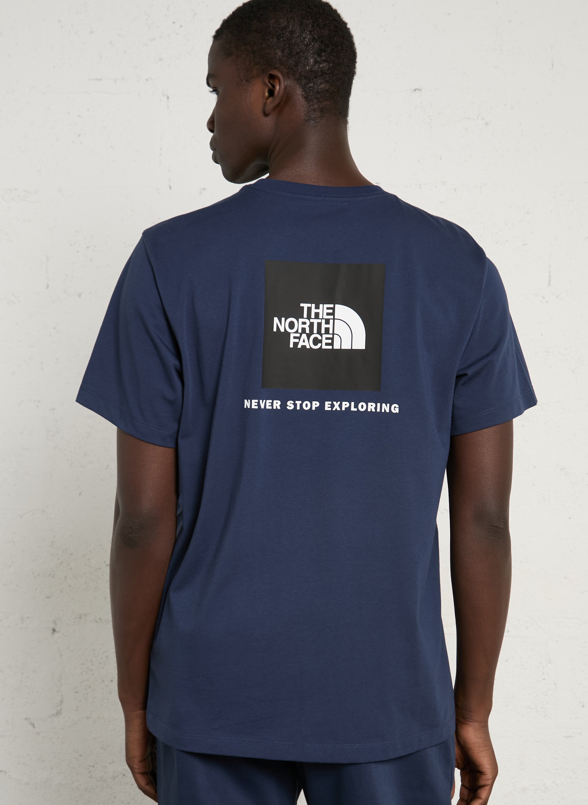 Straight round-neck cotton T-shirt with screen print THE NORTH FACE Blue